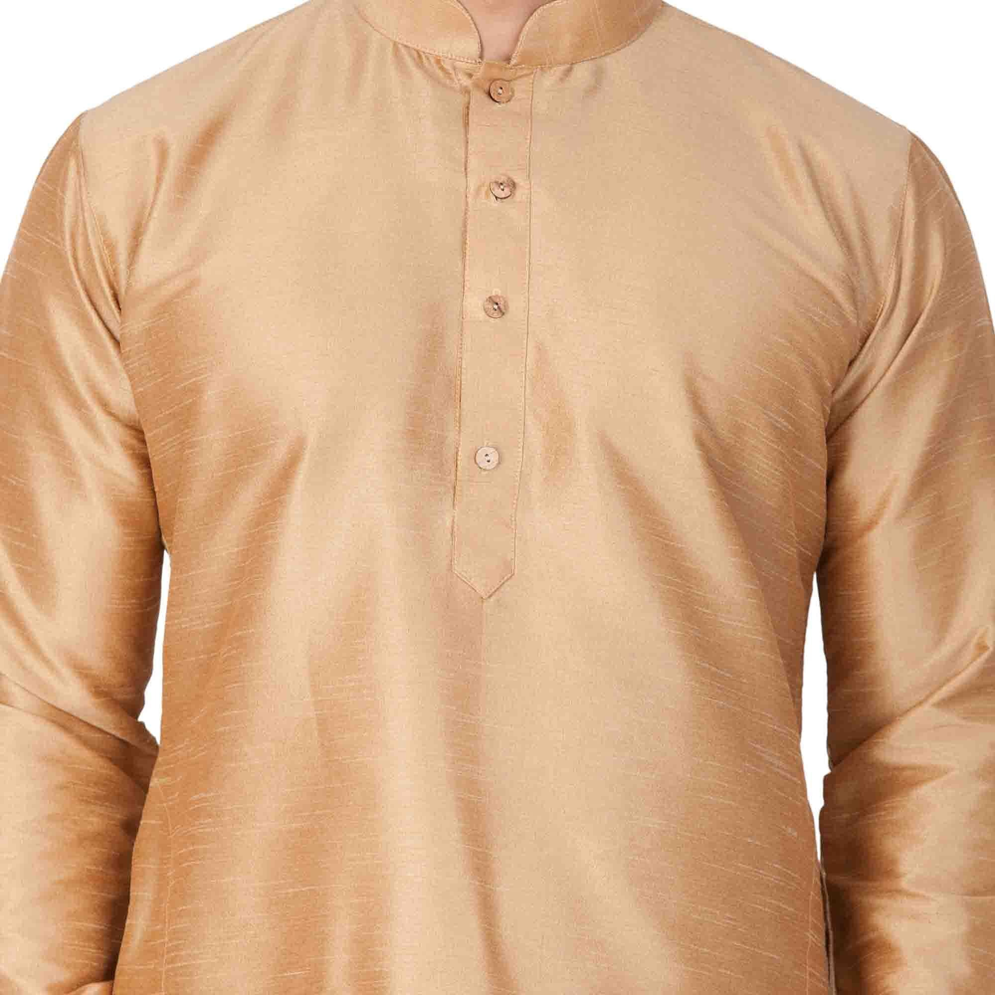 VASTRAMAY VM Mens Silk Blend Rose Gold Kurta Pyjama Set - Classic Ethnic Attire for Timeless Style and Cultural Celebrations_VASMKRG001nPRG_38