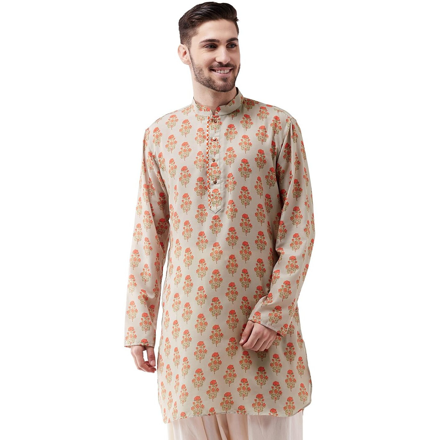 VASTRAMAY Men's Multicolor-Base-Cream Muslin Cotton Kurta-VASMUK007BG_36