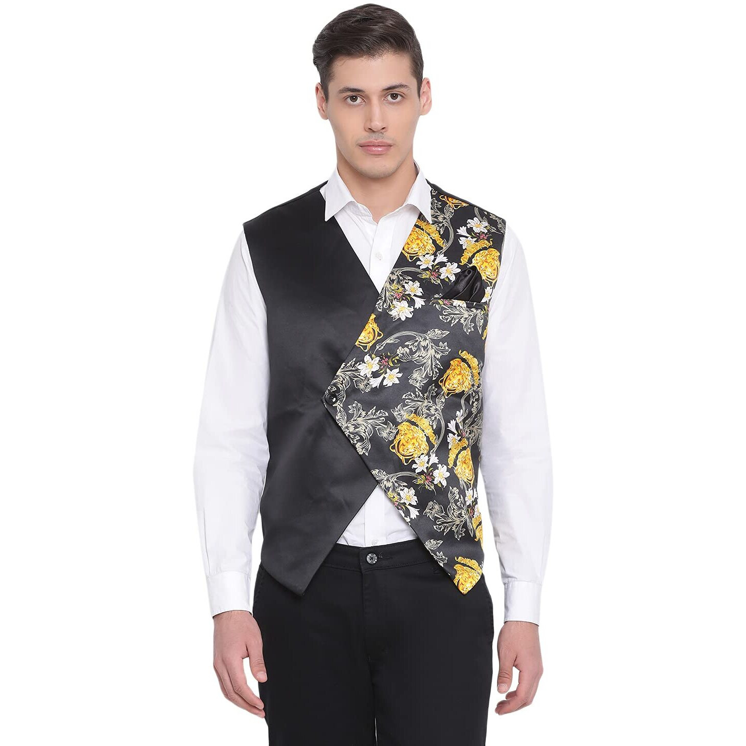 VASTRAMAY Men's Neheru Modi Ethnic Jacket (VASMJ055BL_42_42_Black)