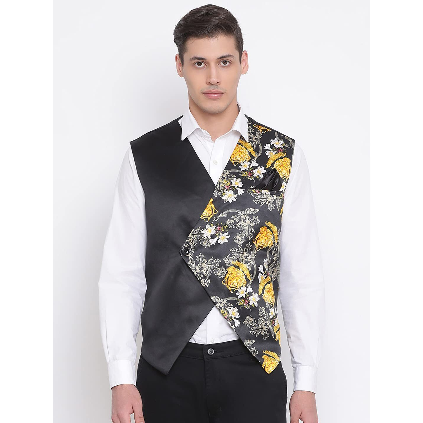 VASTRAMAY Men's Neheru Modi Ethnic Jacket (VASMJ055BL_42_42_Black)