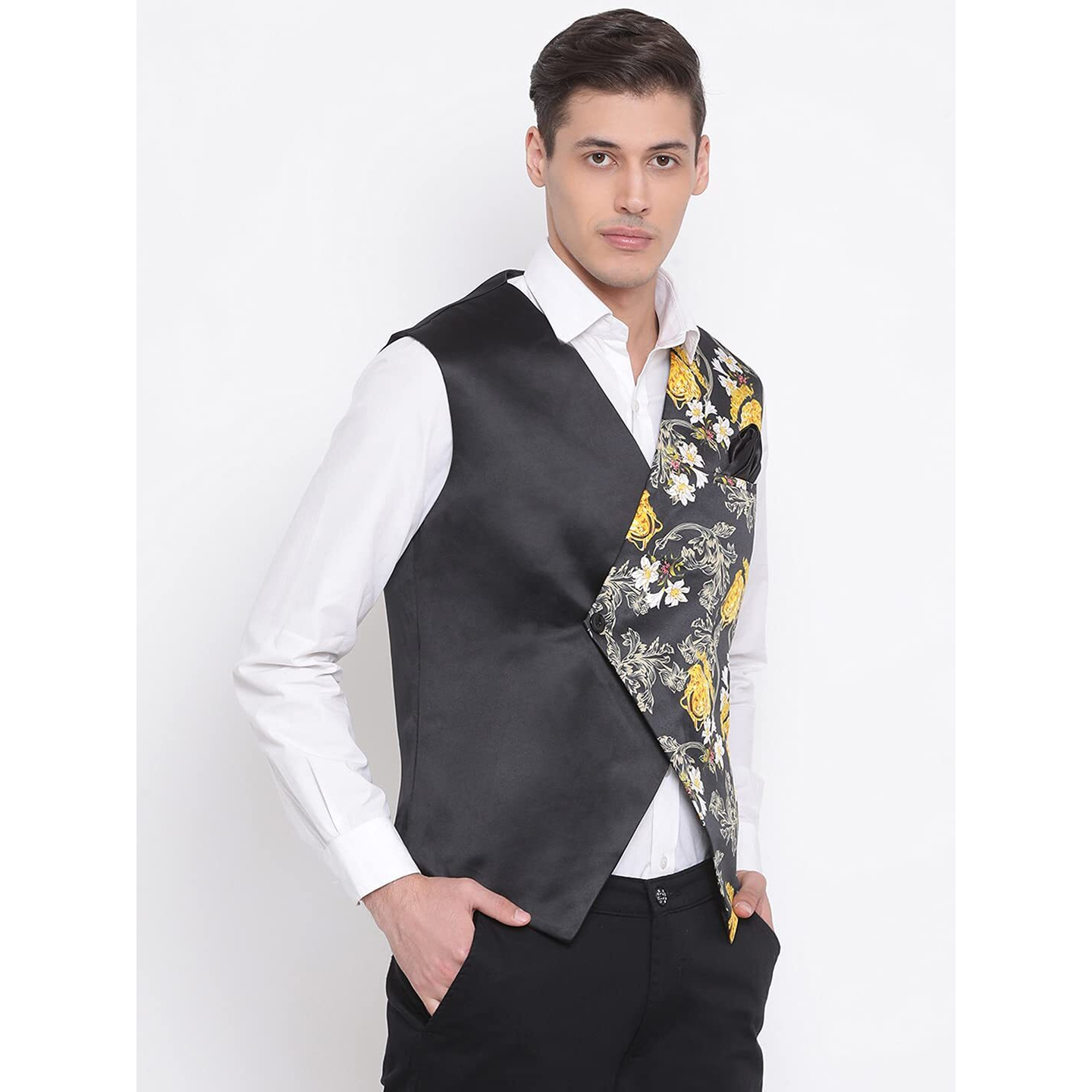 VASTRAMAY Men's Neheru Modi Ethnic Jacket (VASMJ055BL_42_42_Black)