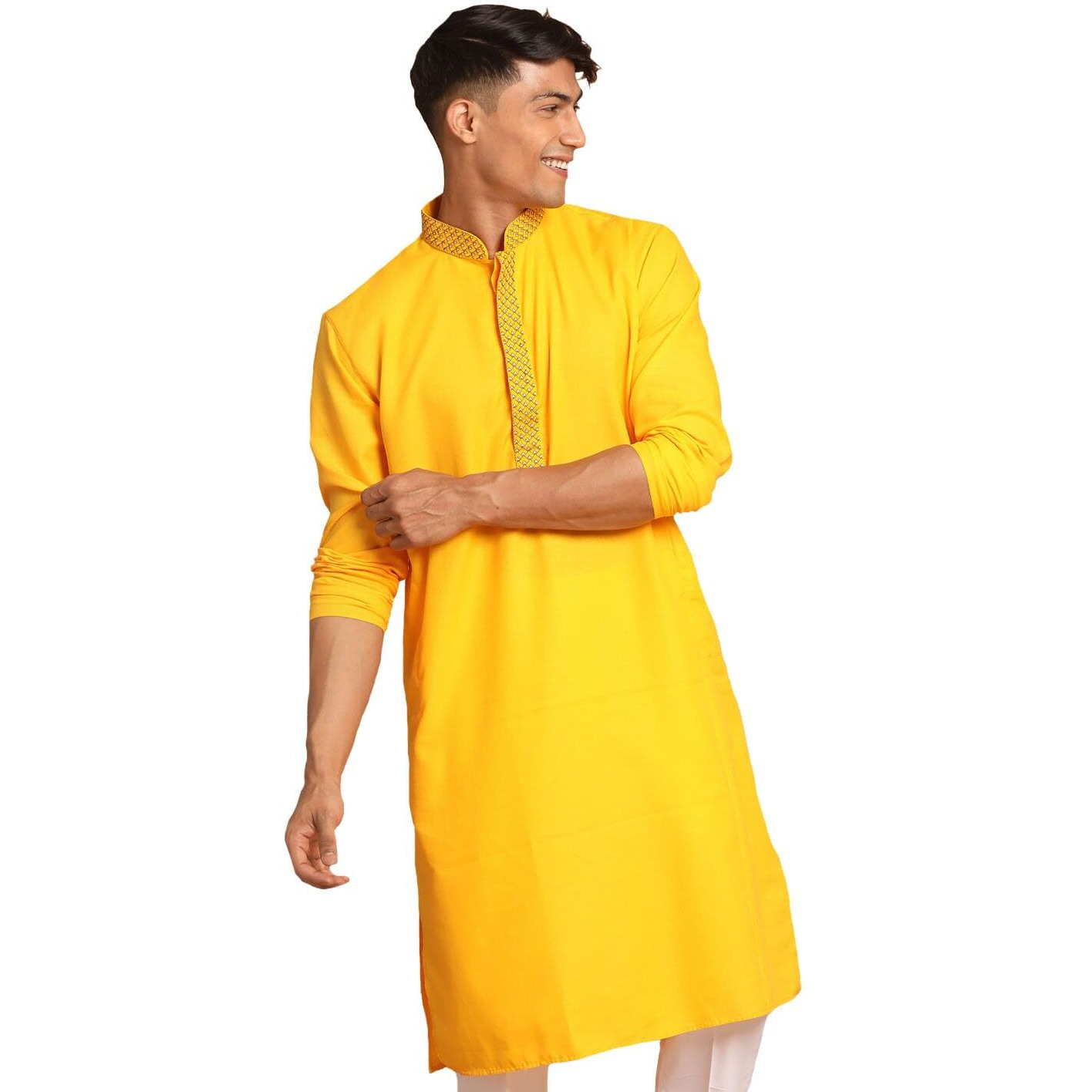 VASTRAMAY Men's Yellow Cotton Blend Kurta-VASMK156YW_40