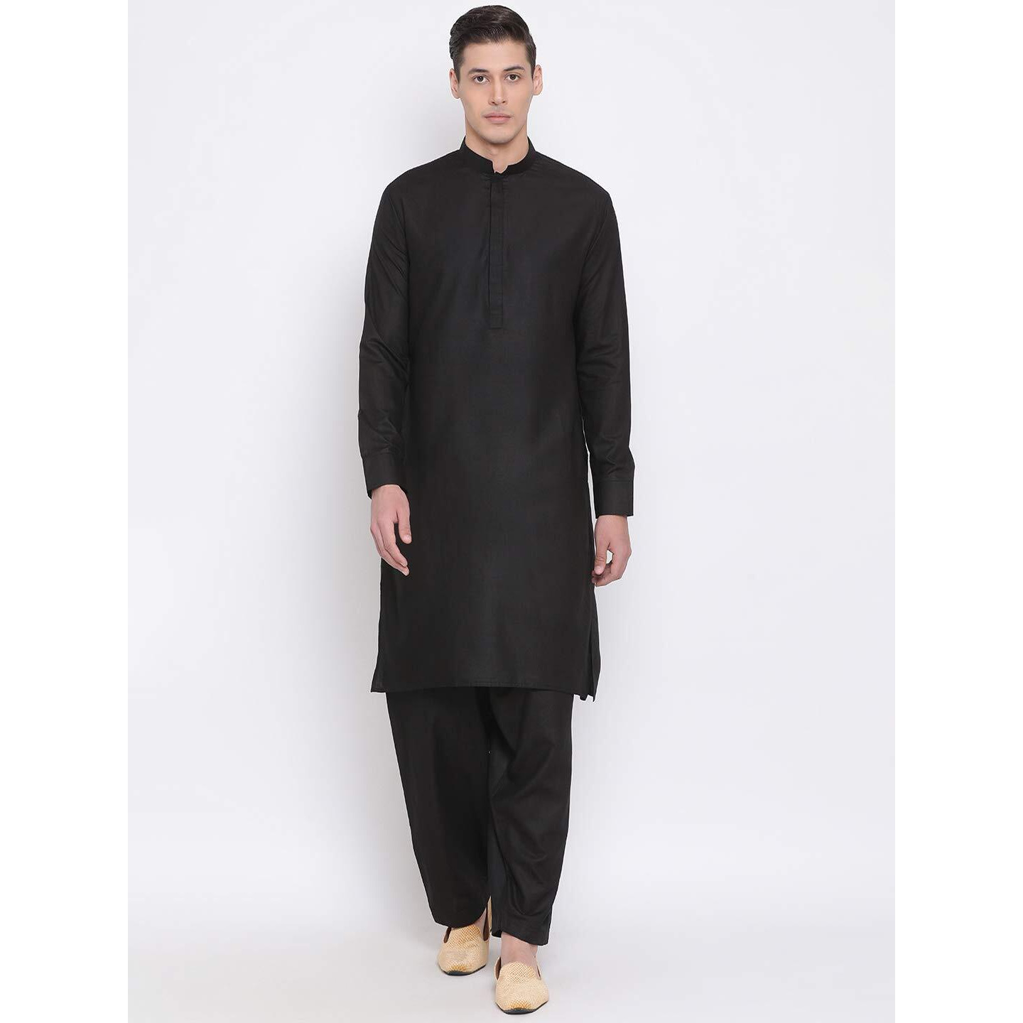 VASTRAMAY Men's Black Cotton Blend Kurta Pyjama Set_VASMK096BLnP_44