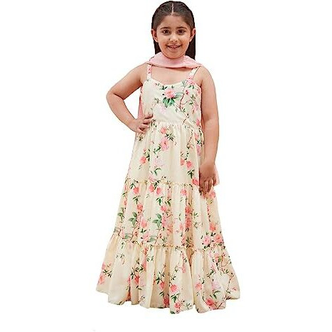 VASTRAMAY Girls' Yellow Anarkali And Dupatta Set_VASGAK001YWnD_28