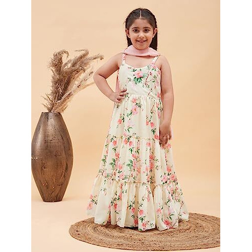 VASTRAMAY Girls' Yellow Anarkali And Dupatta Set_VASGAK001YWnD_28