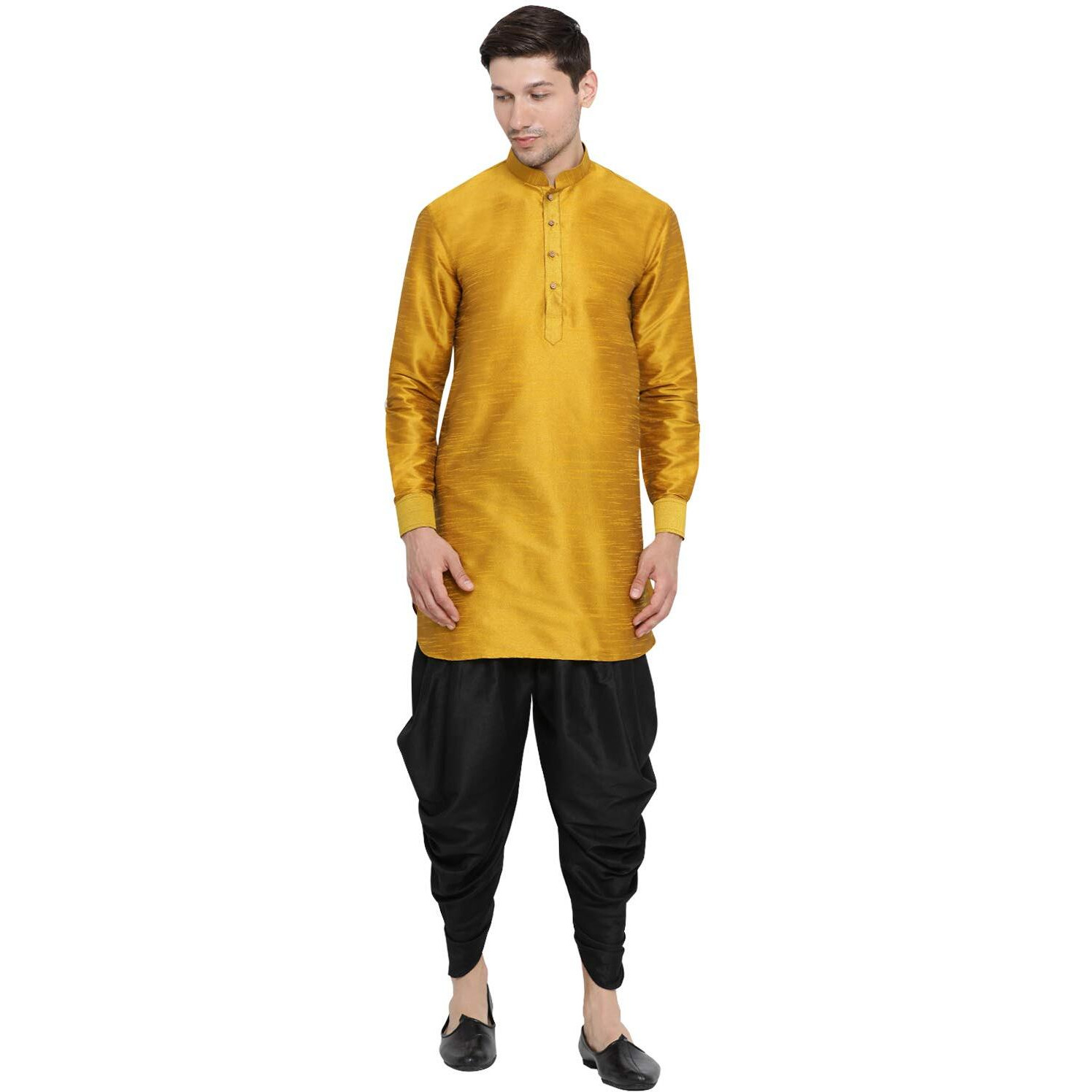 VASTRAMAY Men's Mustard Cotton Silk Blend Kurta and Dhoti Pant Set_VASMUK001MDnCDBL_46