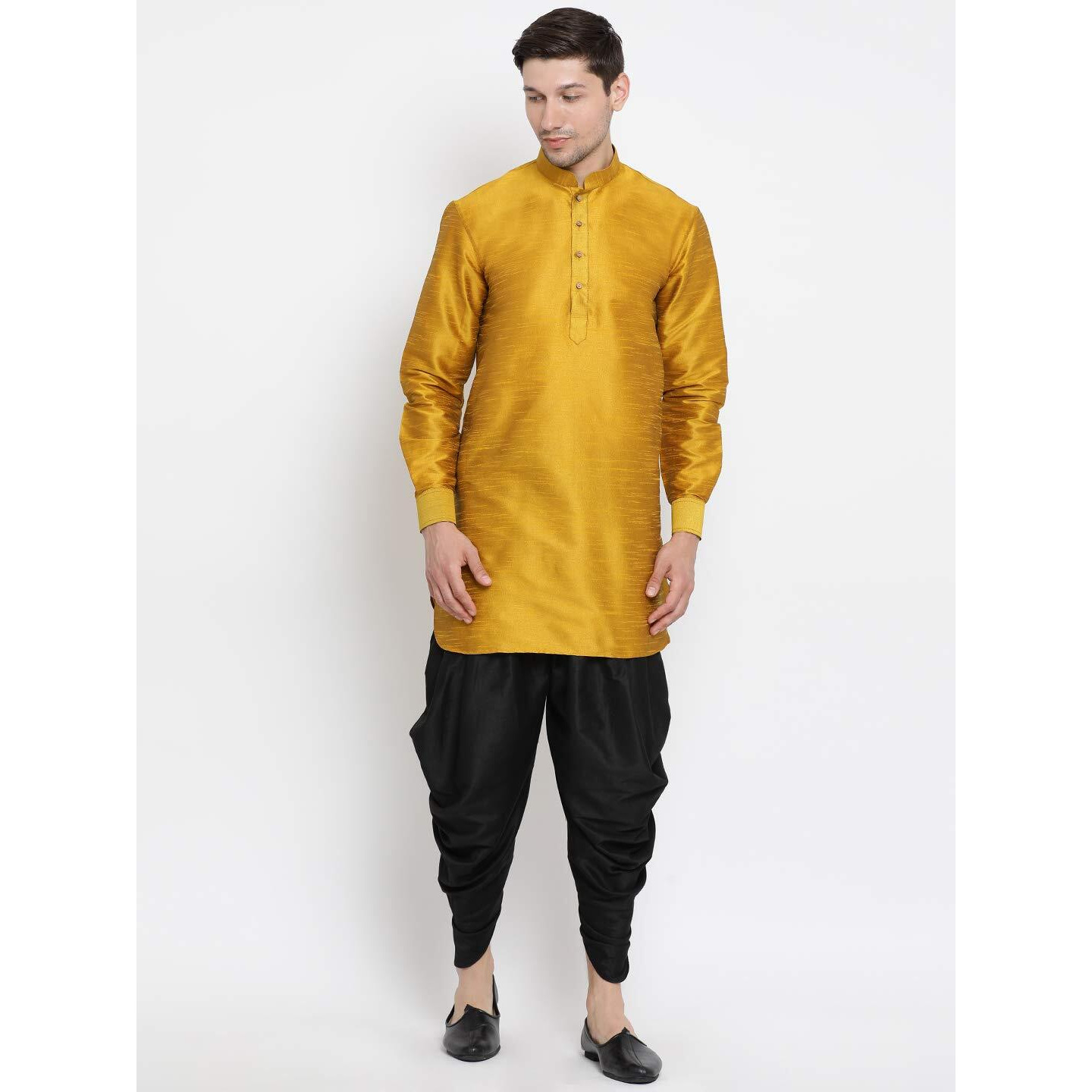 VASTRAMAY Men's Mustard Cotton Silk Blend Kurta and Dhoti Pant Set_VASMUK001MDnCDBL_46