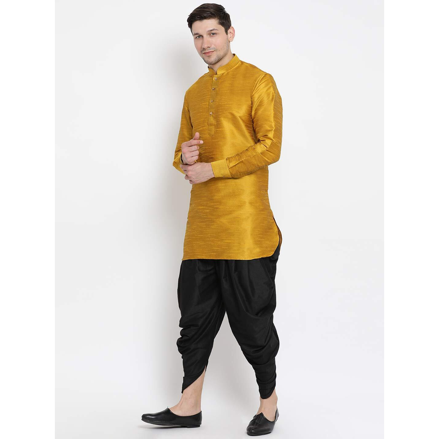 VASTRAMAY Men's Mustard Cotton Silk Blend Kurta and Dhoti Pant Set_VASMUK001MDnCDBL_46