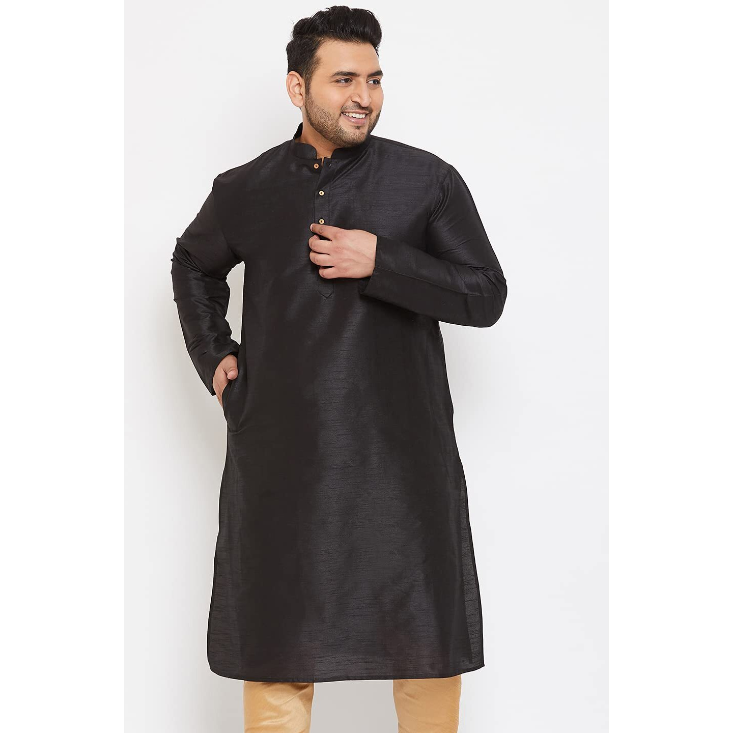 VASTRAMAY Plus Men's Black Silk Blend Kurta (VPLUSMK001BL_48)