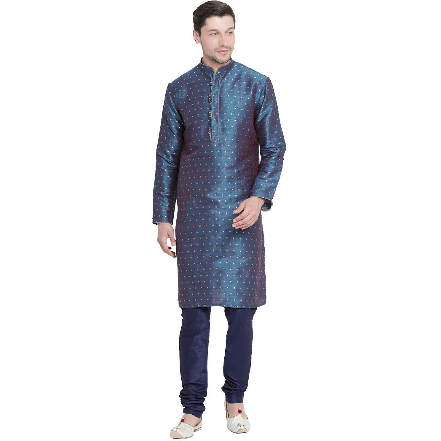 VASTRAMAY Men's Royal Blue Cotton Silk Blend Kurta and Pyjama Set_VASMK023BUnPNB_38