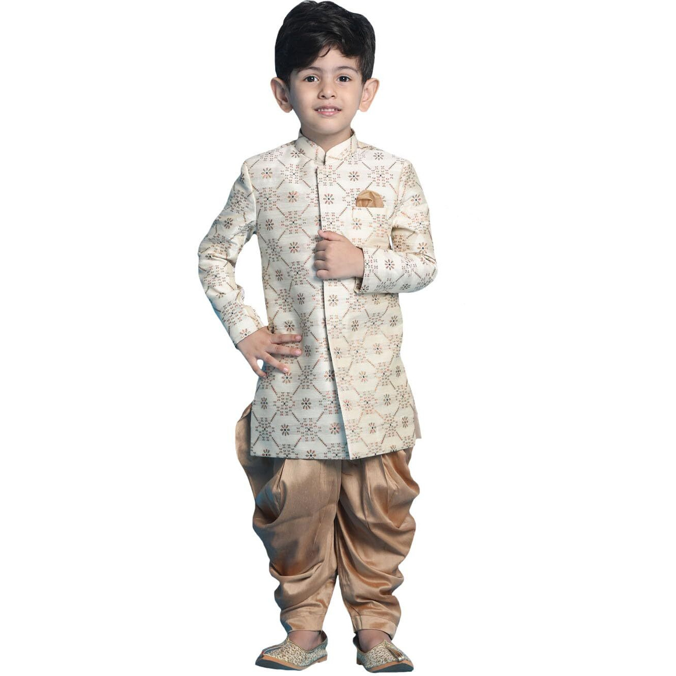 VASTRAMAY Boys' Beige And Brown Sherwani Set_VASBSW027nCDRG_24