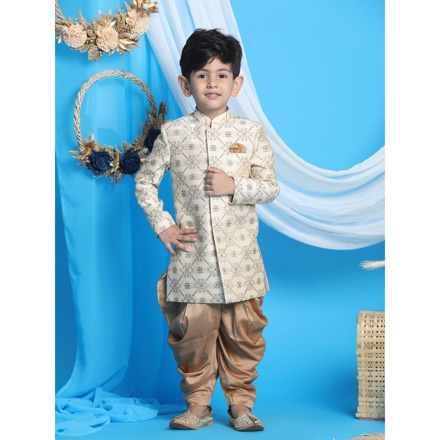 VASTRAMAY Boys' Beige And Brown Sherwani Set_VASBSW027nCDRG_24