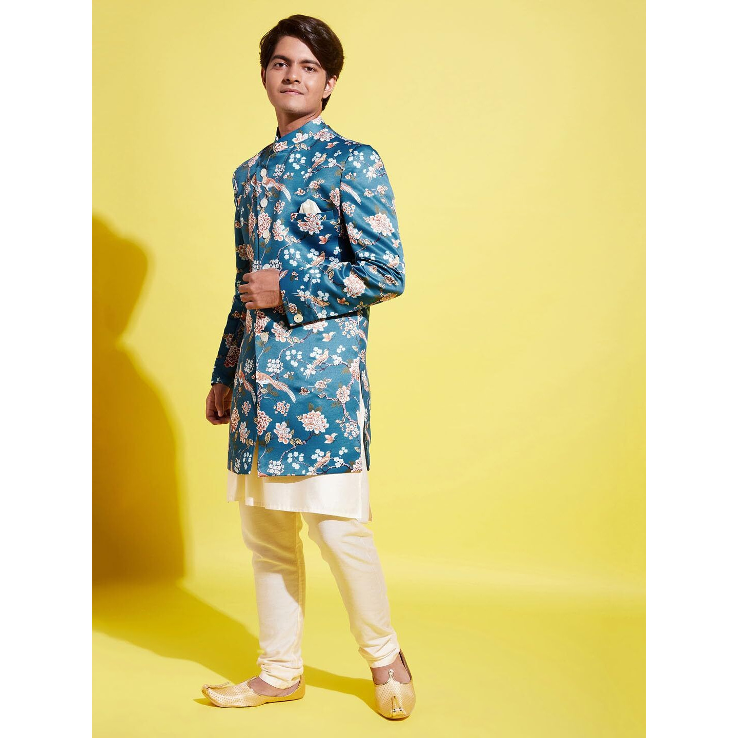 VASTRAMAY YUVA Boys' Multicolored-Base-Turquoise Indowestern Set_VYUVBIW019nBK091CRnVPCR_36
