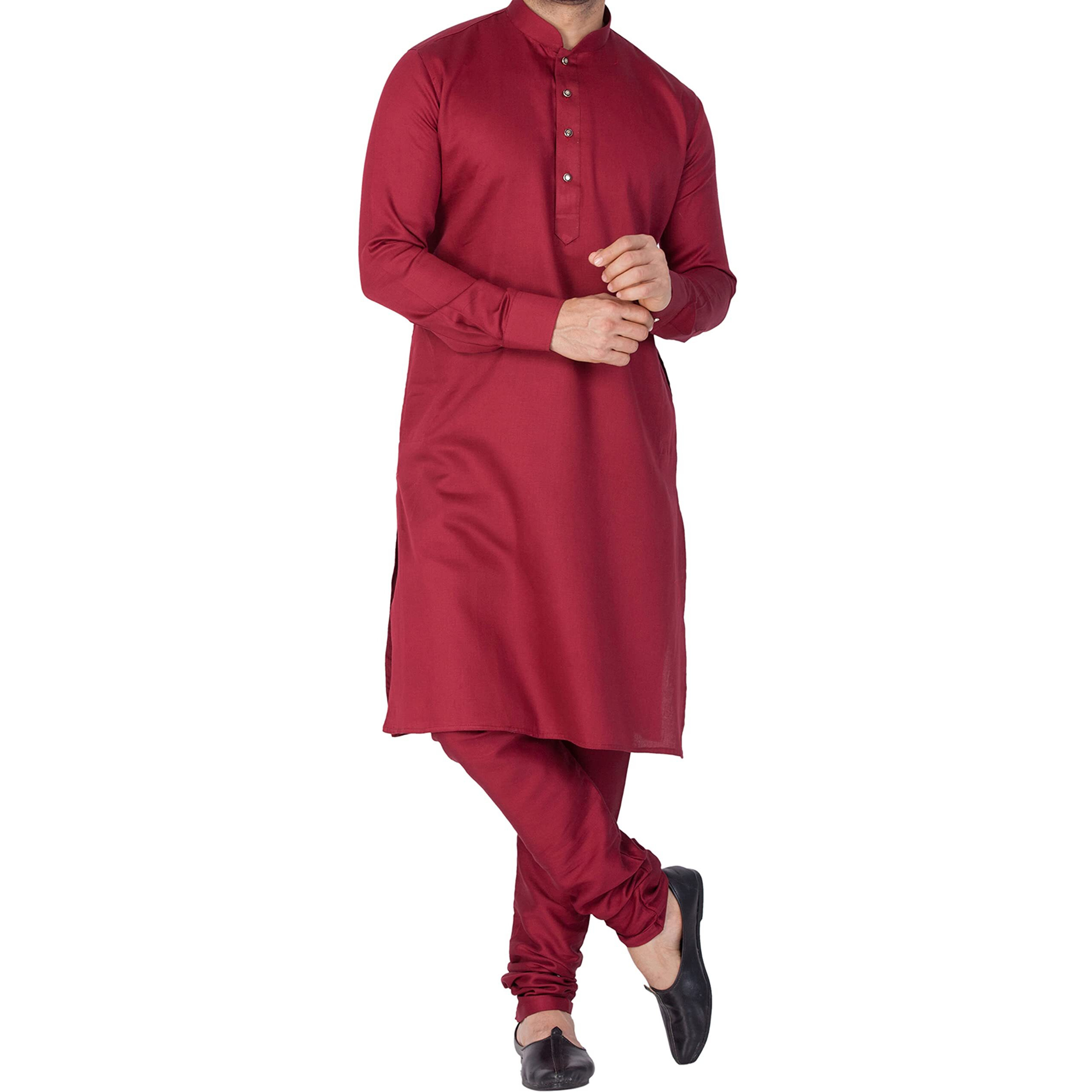 VASTRAMAY Men Cotton Kurta and Pyjama Set (Maroon_VASMKPMA014_42)