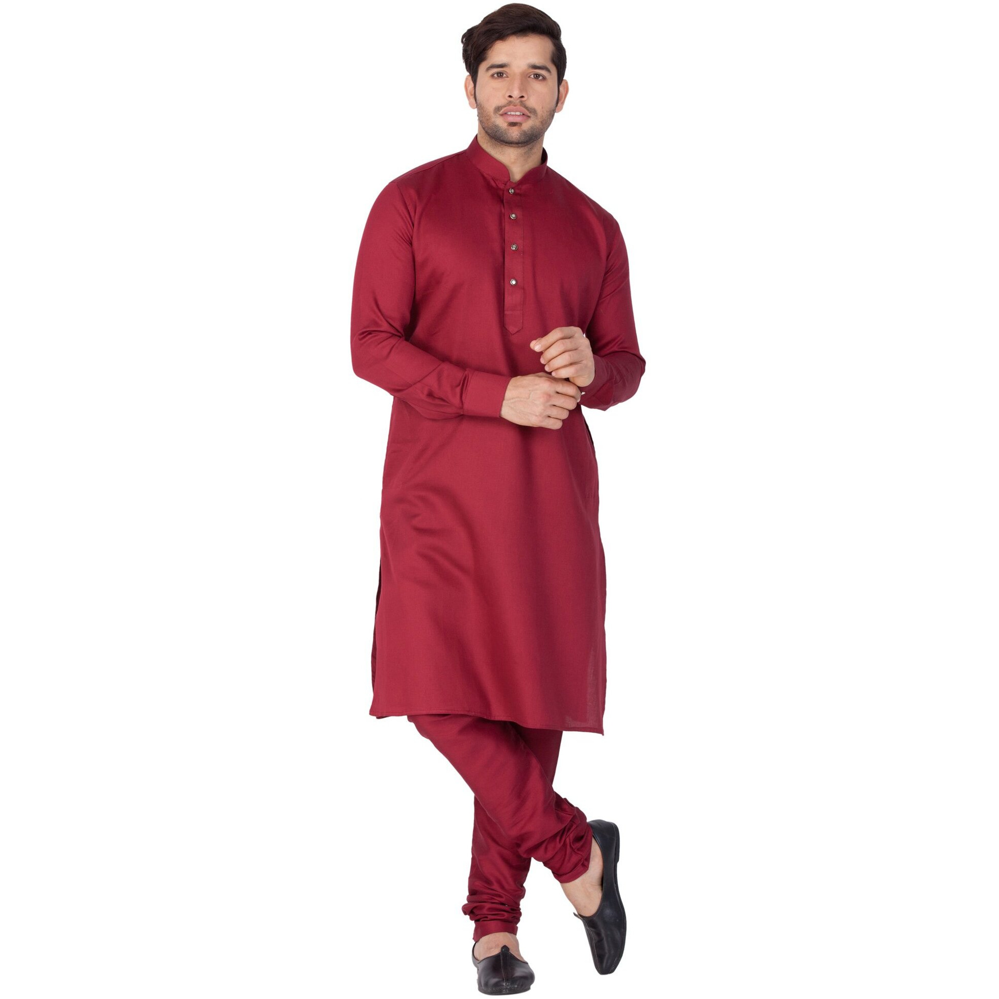 VASTRAMAY Men Cotton Kurta and Pyjama Set (Maroon_VASMKPMA014_42)