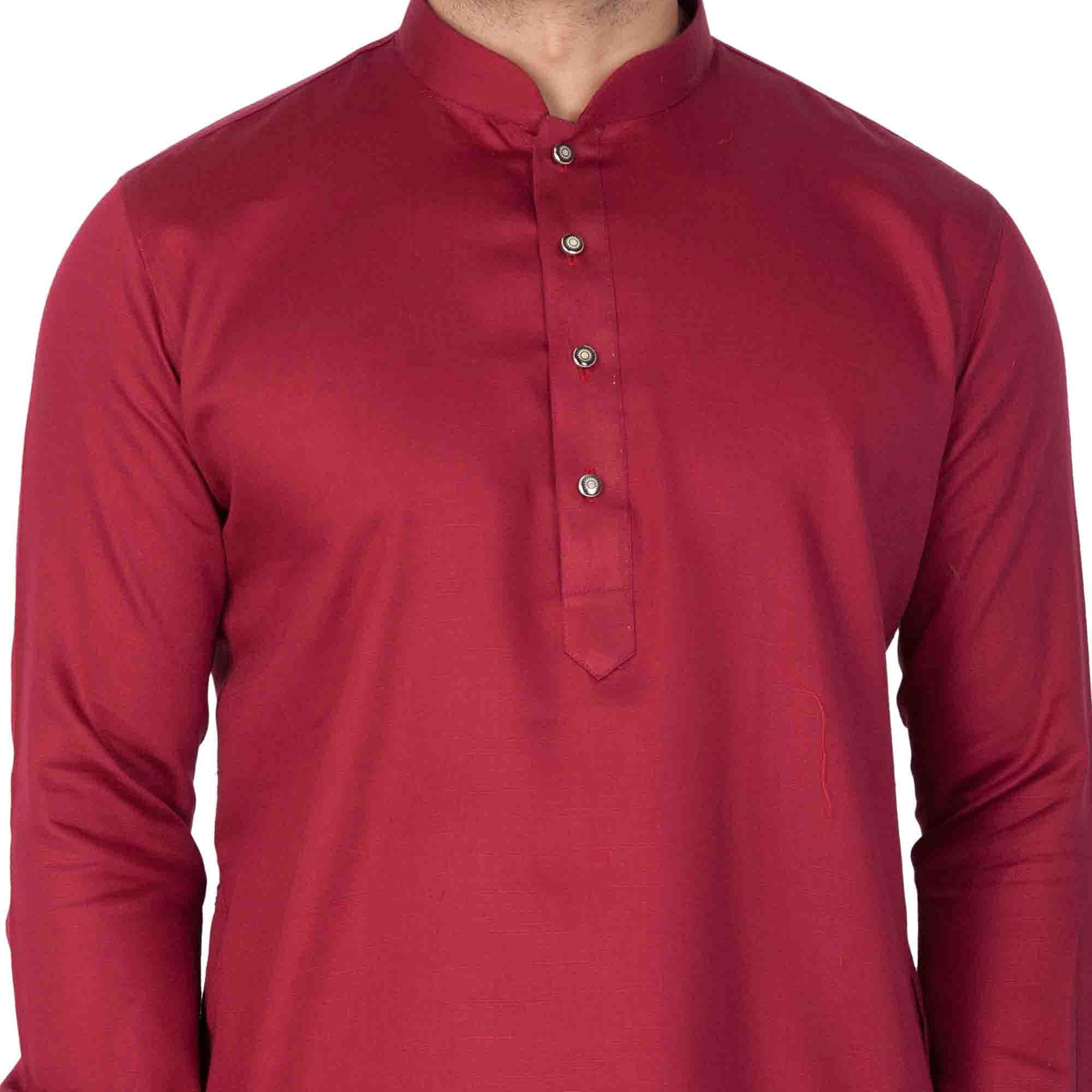 VASTRAMAY Men Cotton Kurta and Pyjama Set (Maroon_VASMKPMA014_42)