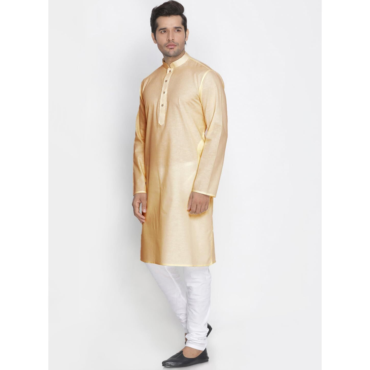 VASTRAMAY Men's Beige Cotton Linen Blend Kurta Pyjama Set_VASMK007BGnPLBCR_42