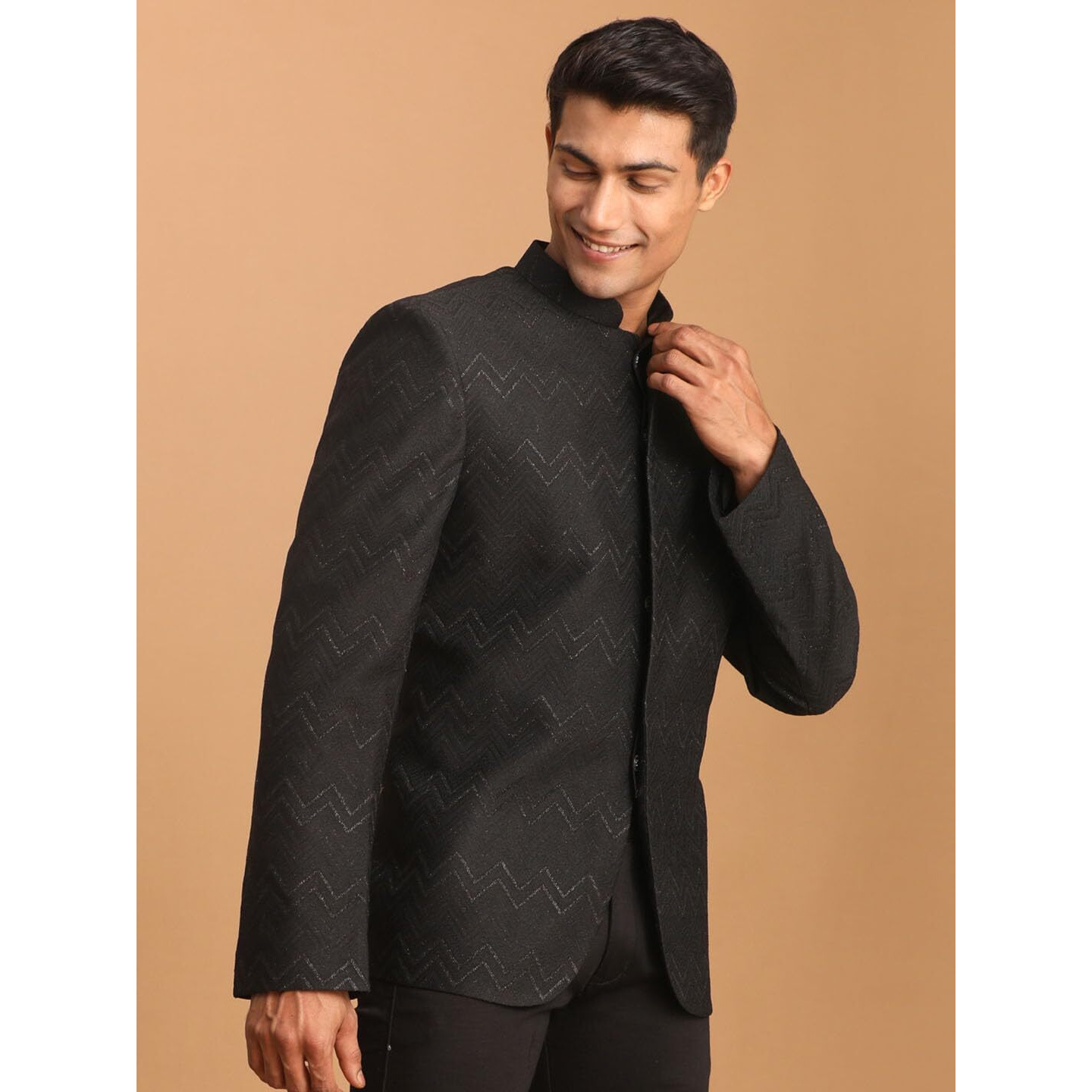 VASTRAMAY Men's Black Silk Blend Jodhpuri | Imported Fabric Jodhpuri For Men