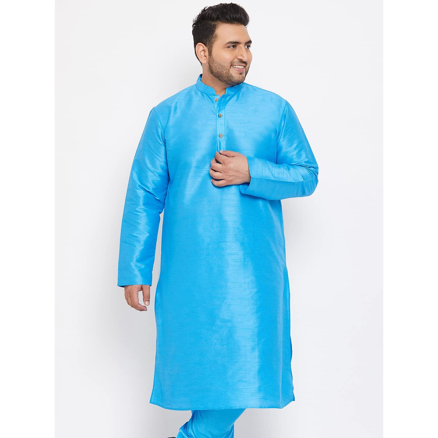 VASTRAMAY Plus Men's Aqua Blue Silk Blend Kurta (VPLUSMK001AQ_48)