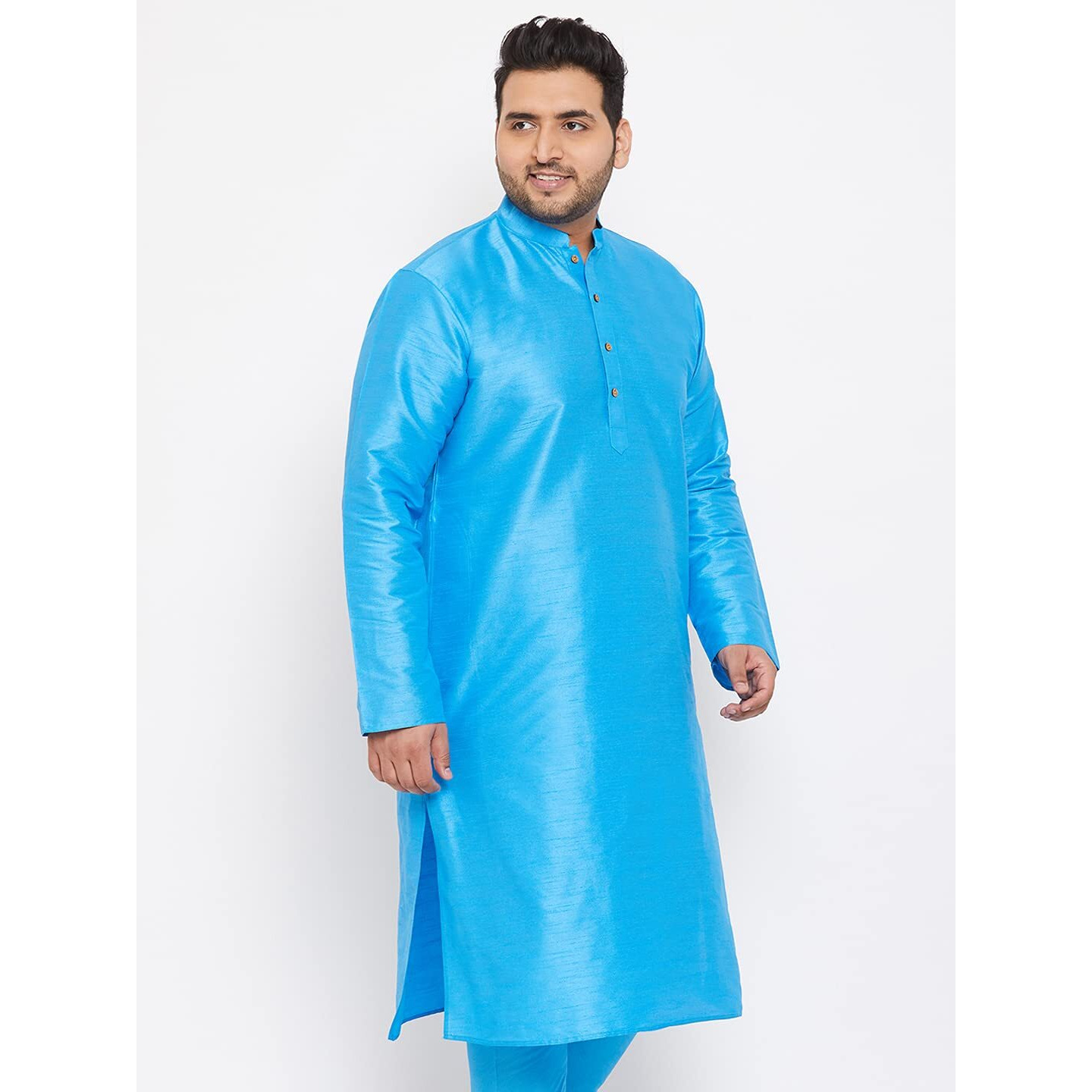 VASTRAMAY Plus Men's Aqua Blue Silk Blend Kurta (VPLUSMK001AQ_48)