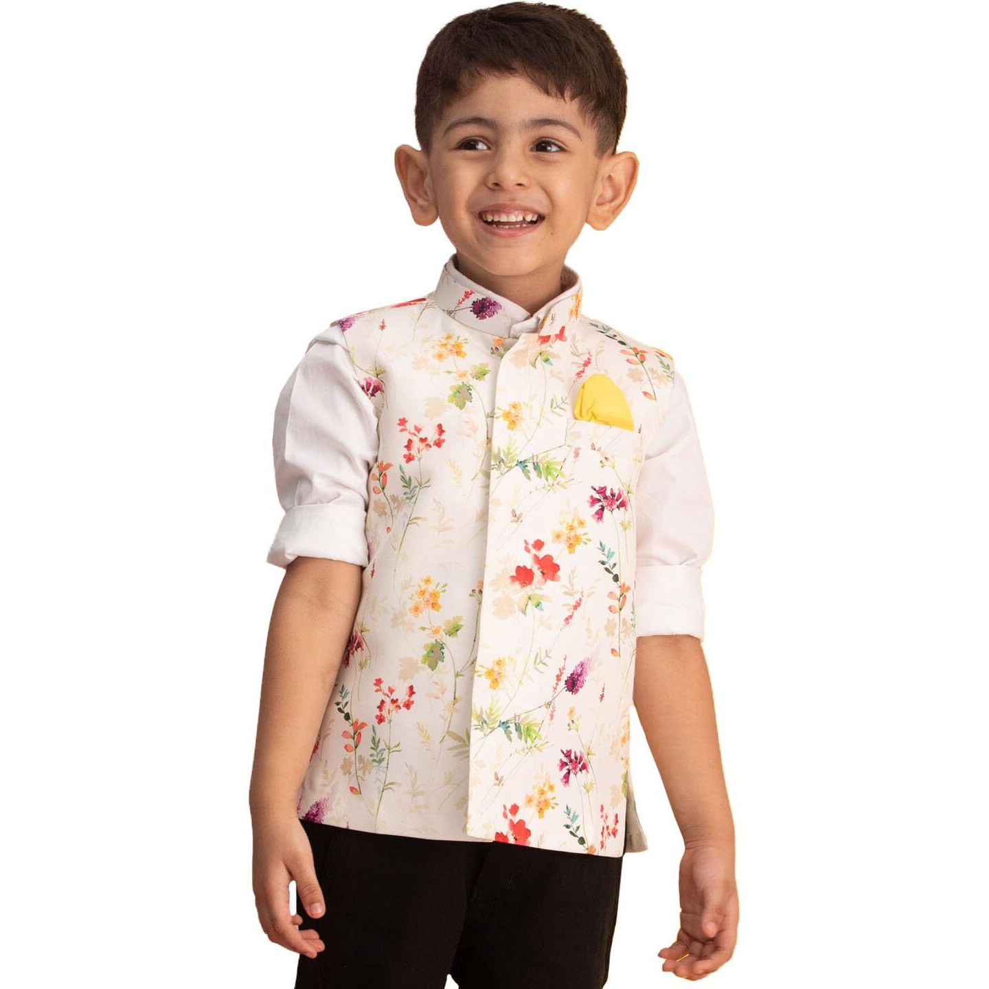 VASTRAMAY Boys' Multi Color Cream Base Nehru Jacket_VASBJ089CR_32
