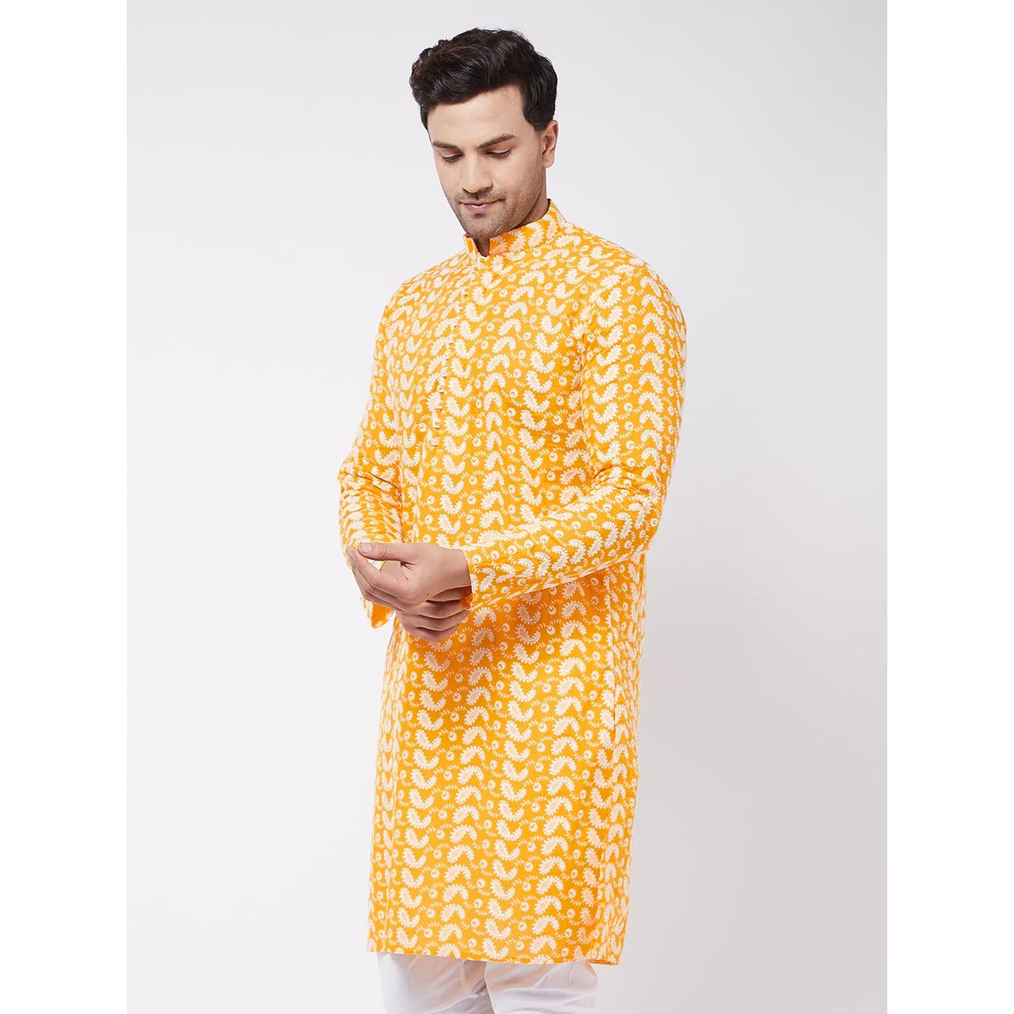 VASTRAMAY Men's Orange Pure Cotton Kurta, Certainly A Must Have Classic Ensemble Of Lukhnowi Chikankari Kurta - Traditional for Navratri & Diwali, Wedding