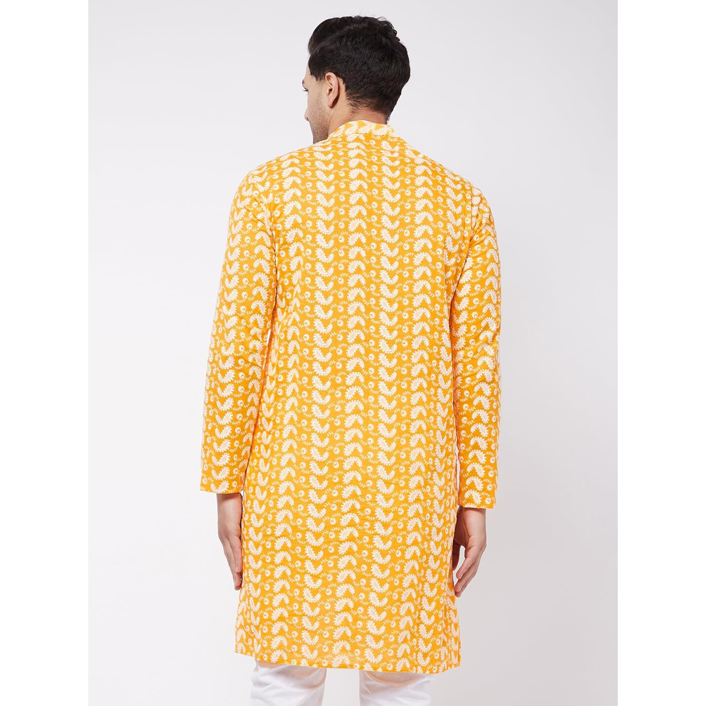 VASTRAMAY Men's Orange Pure Cotton Kurta, Certainly A Must Have Classic Ensemble Of Lukhnowi Chikankari Kurta - Traditional for Navratri & Diwali, Wedding