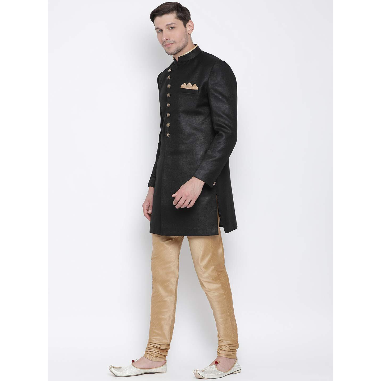VASTRAMAY Men's Black Silk Blend Sherwani Set_VASMIW001BLnPRG_46