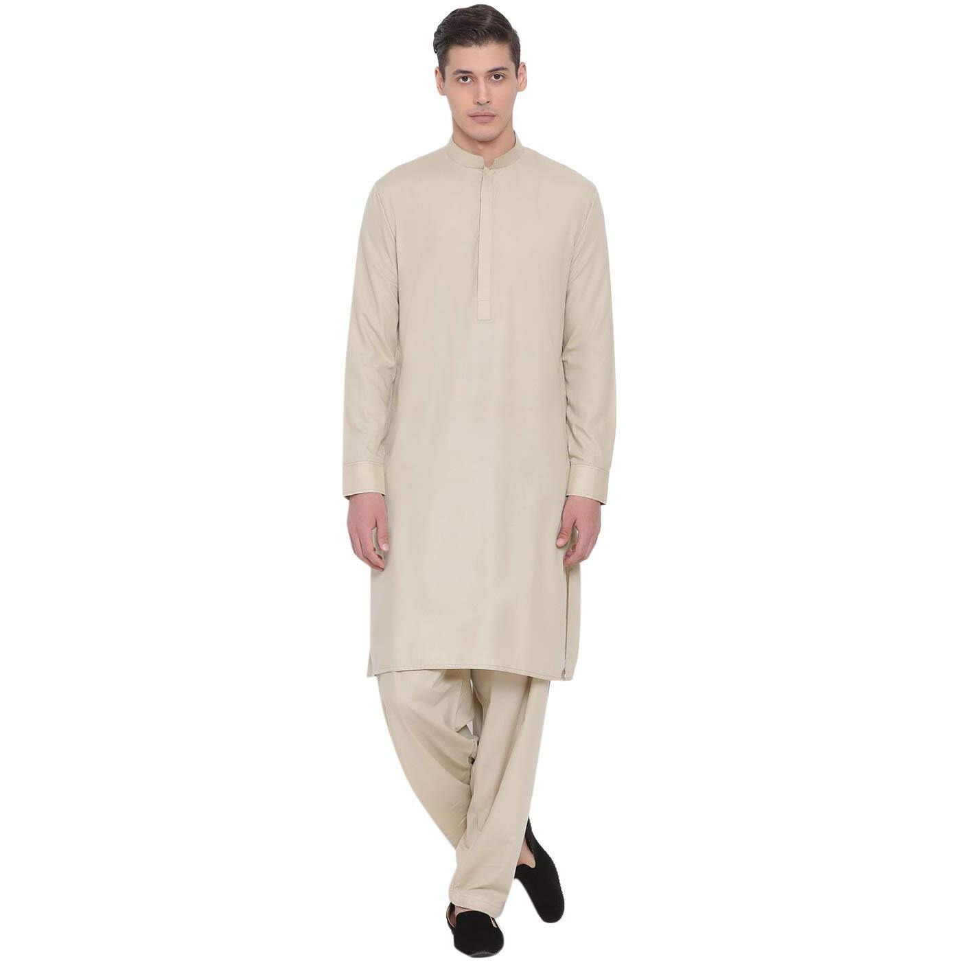 VASTRAMAY Men's Green Cotton Blend Kurta Pyjama Set_VASMK096GNnP_42