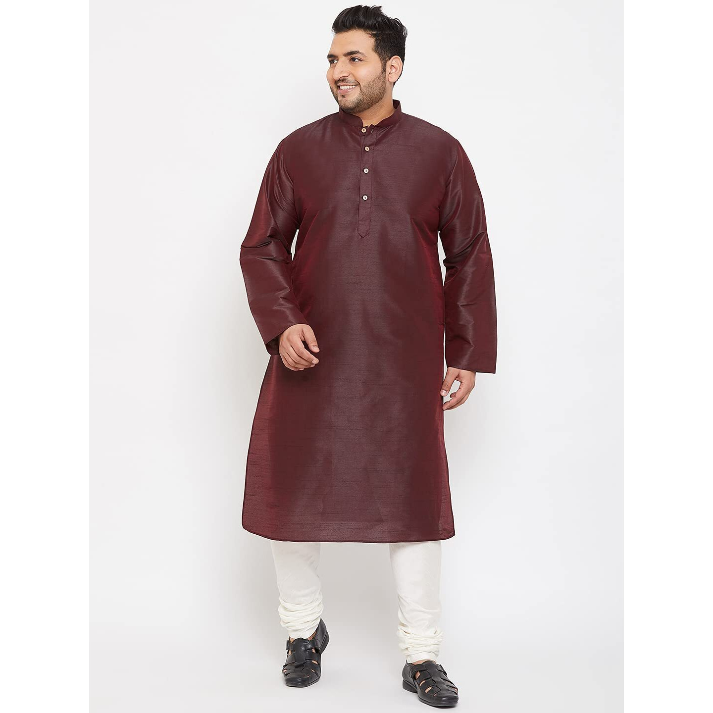 VASTRAMAY Plus Size Men's Silk Blend Kurta Set-New Wine