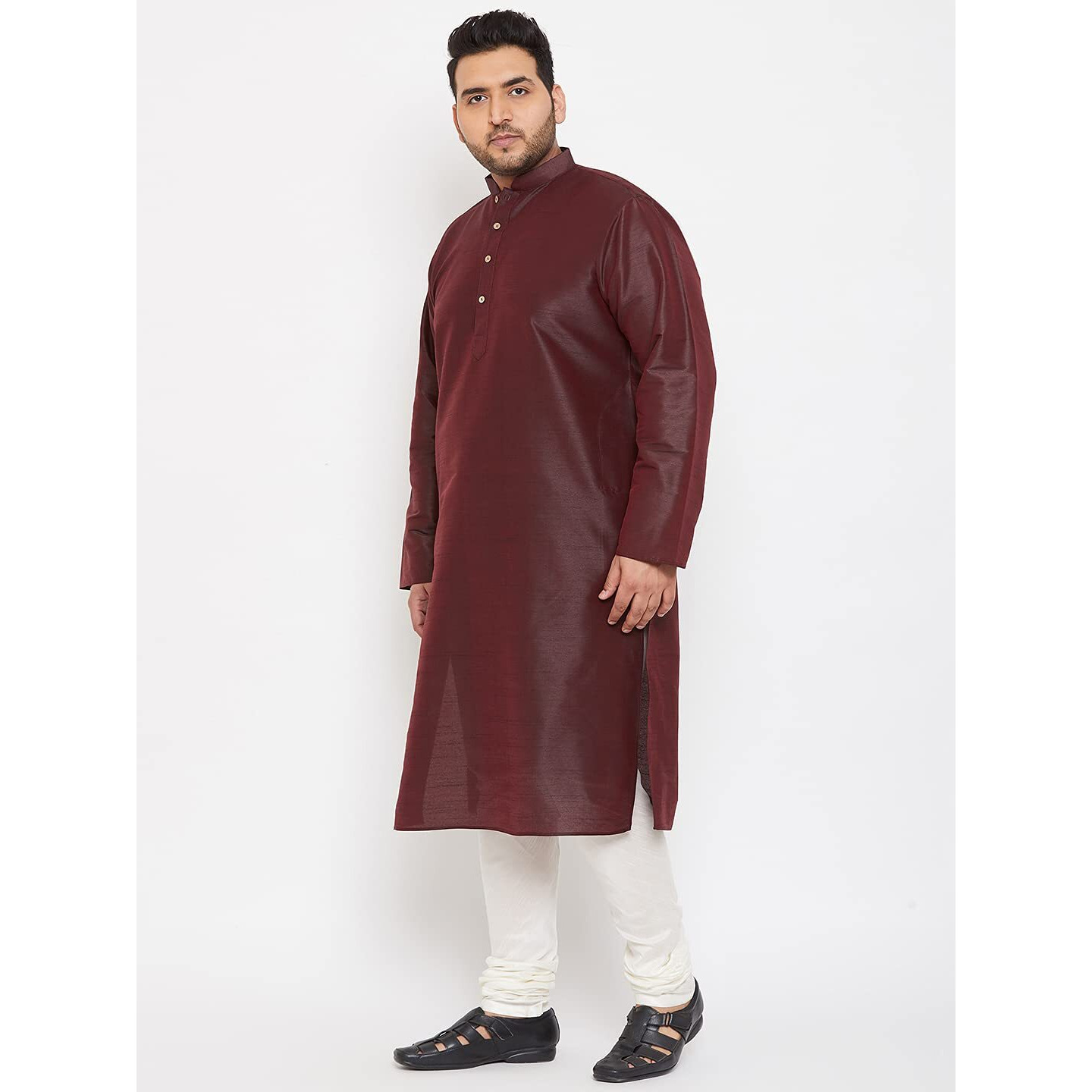 VASTRAMAY Plus Size Men's Silk Blend Kurta Set-New Wine