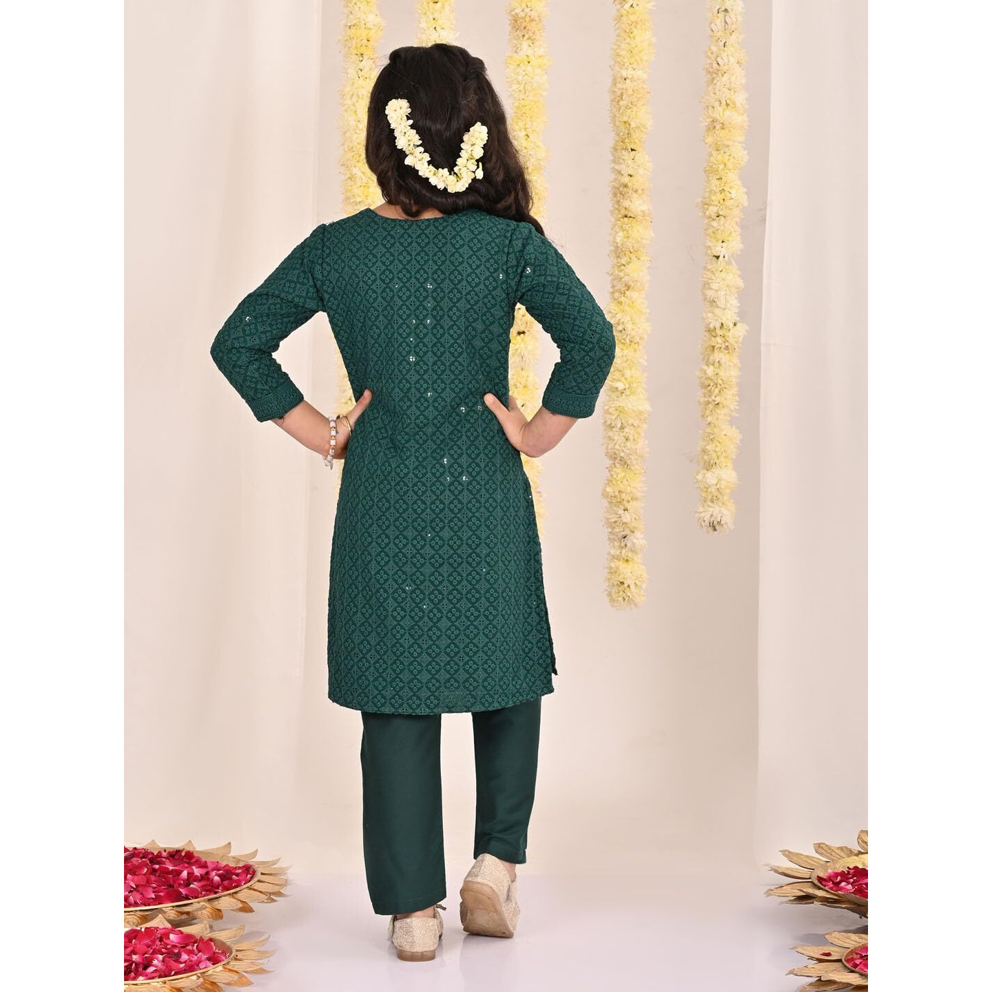 VASTRAMAY Girls' Green Kurta And Pant Set_VASGKP050GN_30