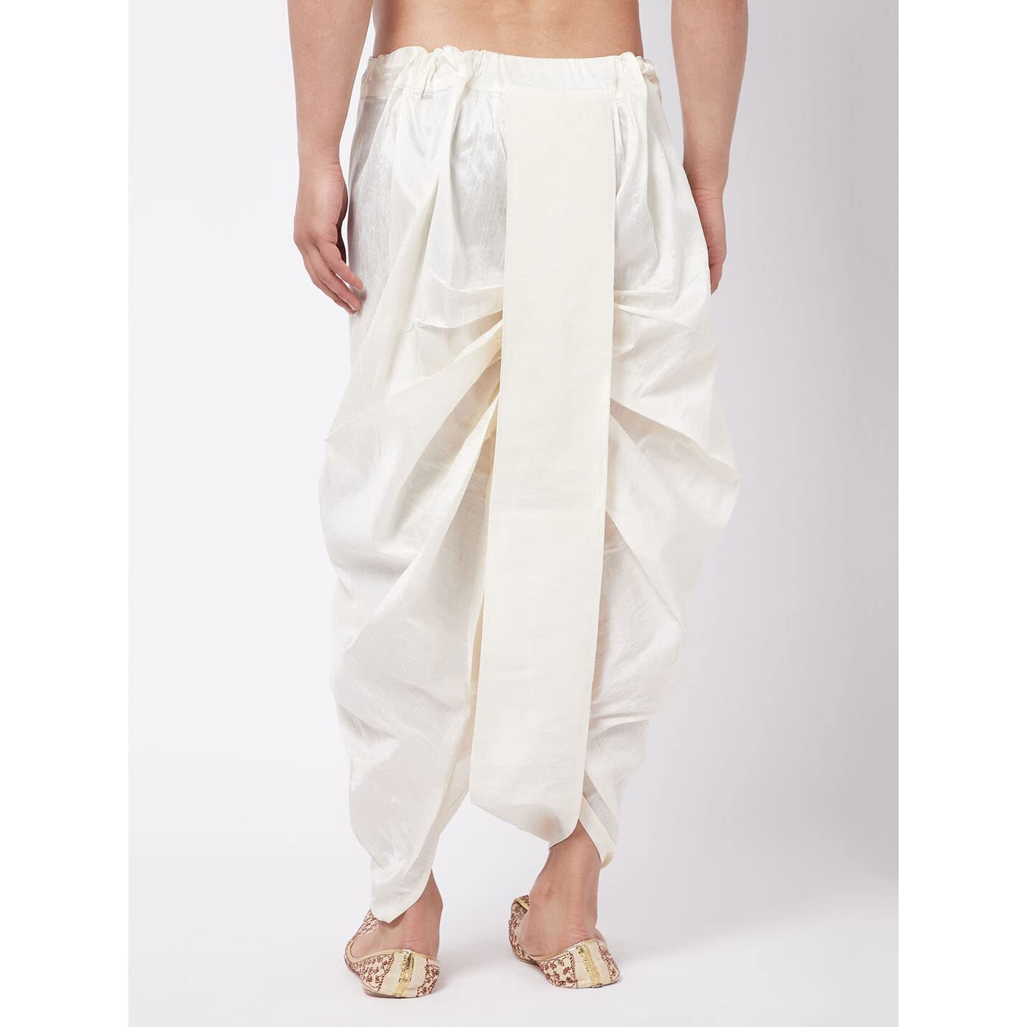 VASTRAMAY Men's Cream Silk Blend Readymade Traditional Dhoti - Perfect for Weddings, Festivals, and Special Occasions