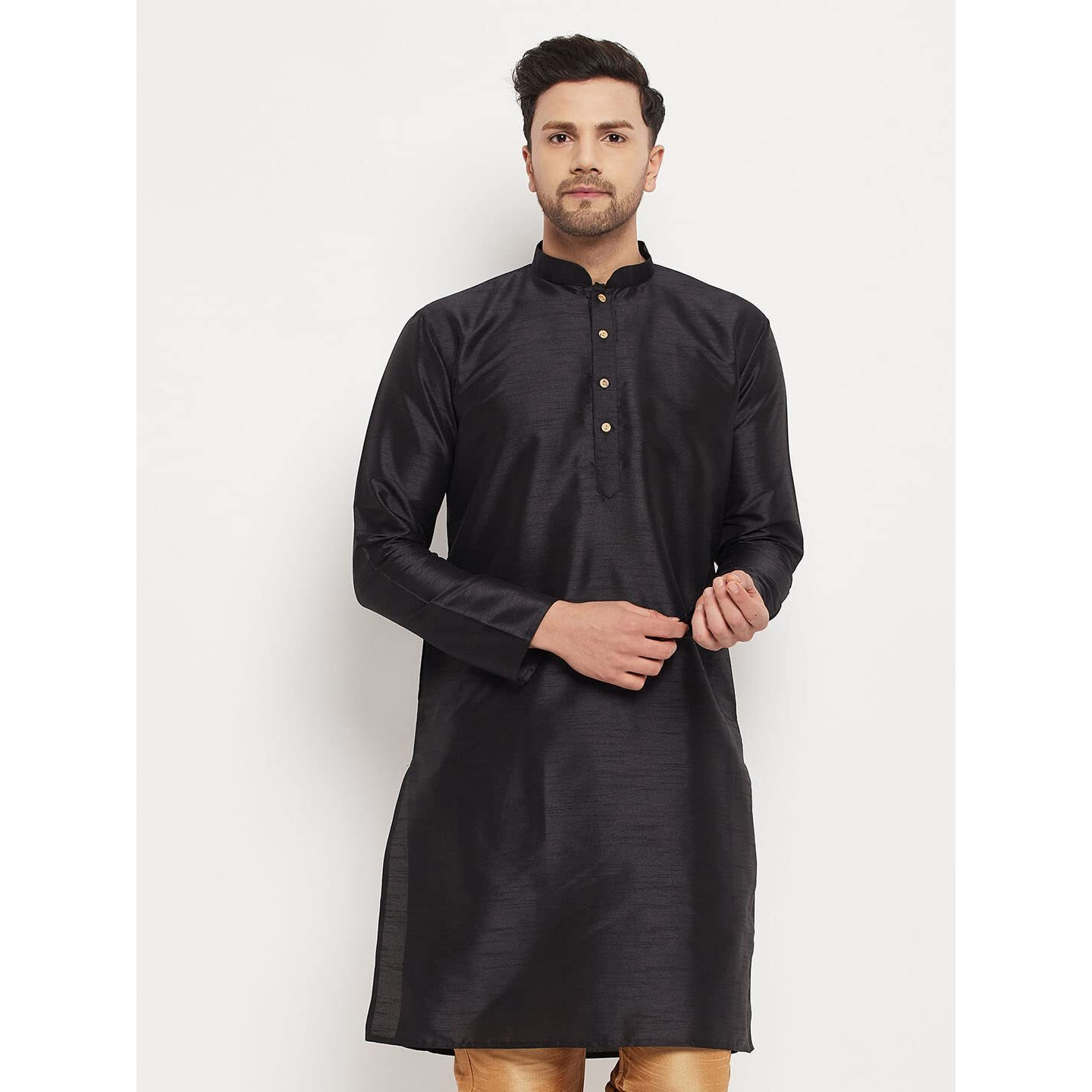 VASTRAMAY Men's Cotton Silk Blend Kurta-New Black