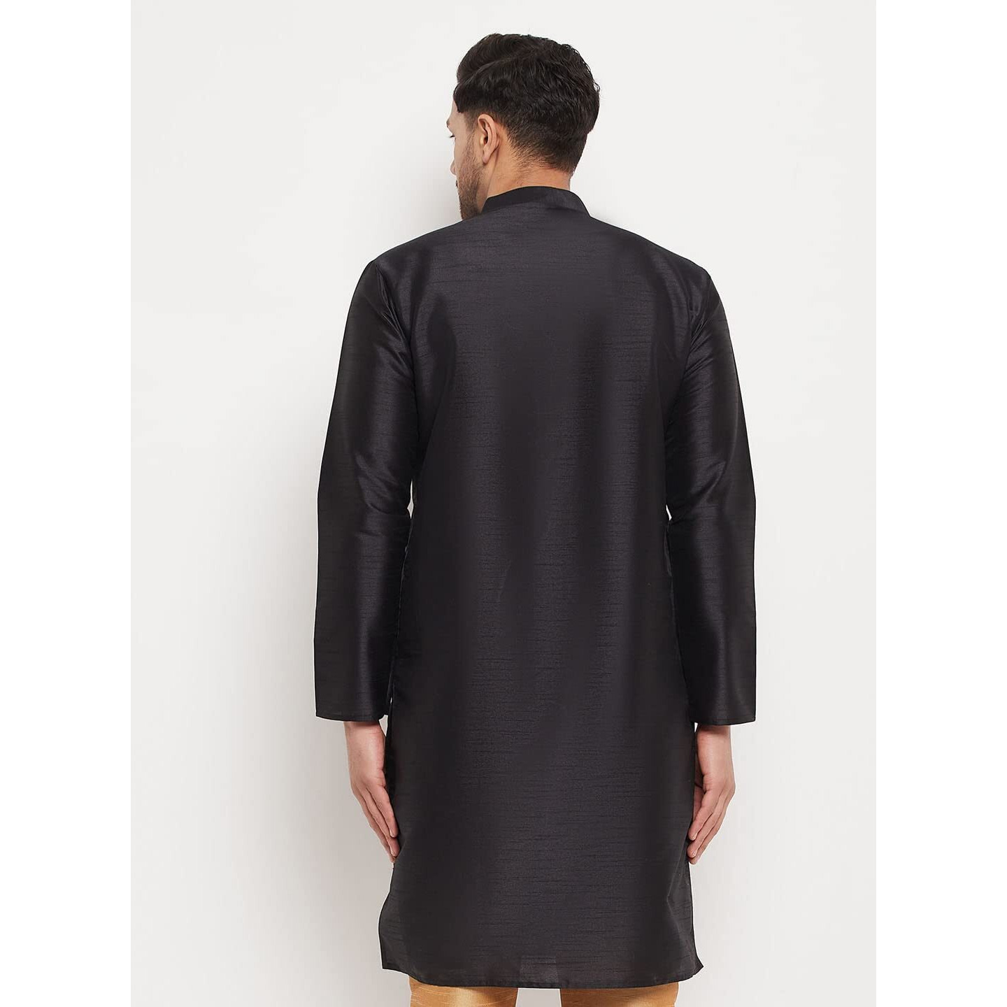 VASTRAMAY Men's Cotton Silk Blend Kurta-New Black
