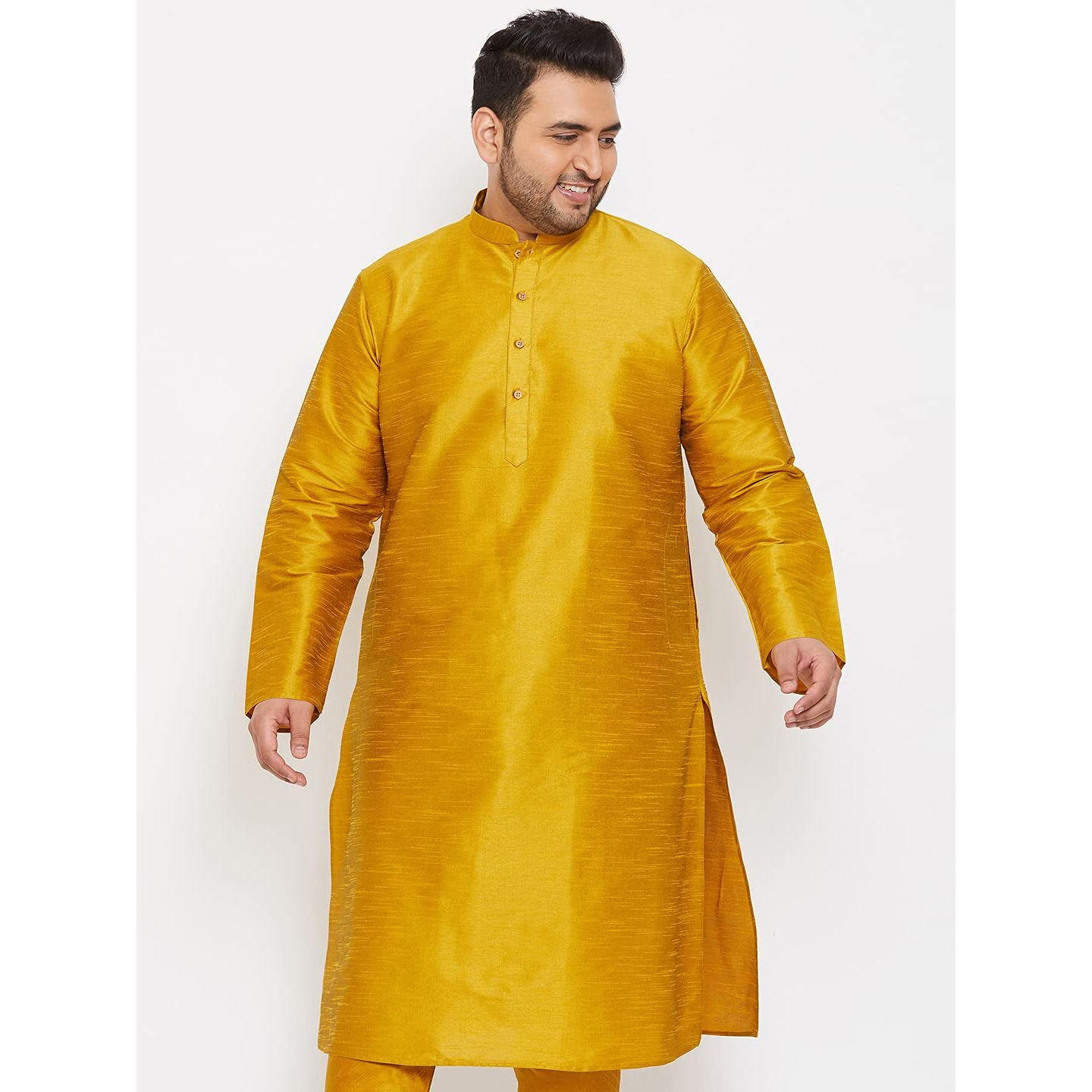 VASTRAMAY Plus Mens Silk Blend Mustard Kurta - Elegance for Festivals & Events_VPLUSMK001MD_48