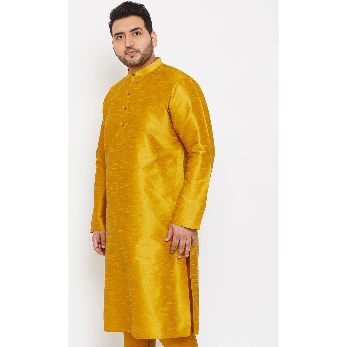 VASTRAMAY Plus Mens Silk Blend Mustard Kurta - Elegance for Festivals & Events_VPLUSMK001MD_48