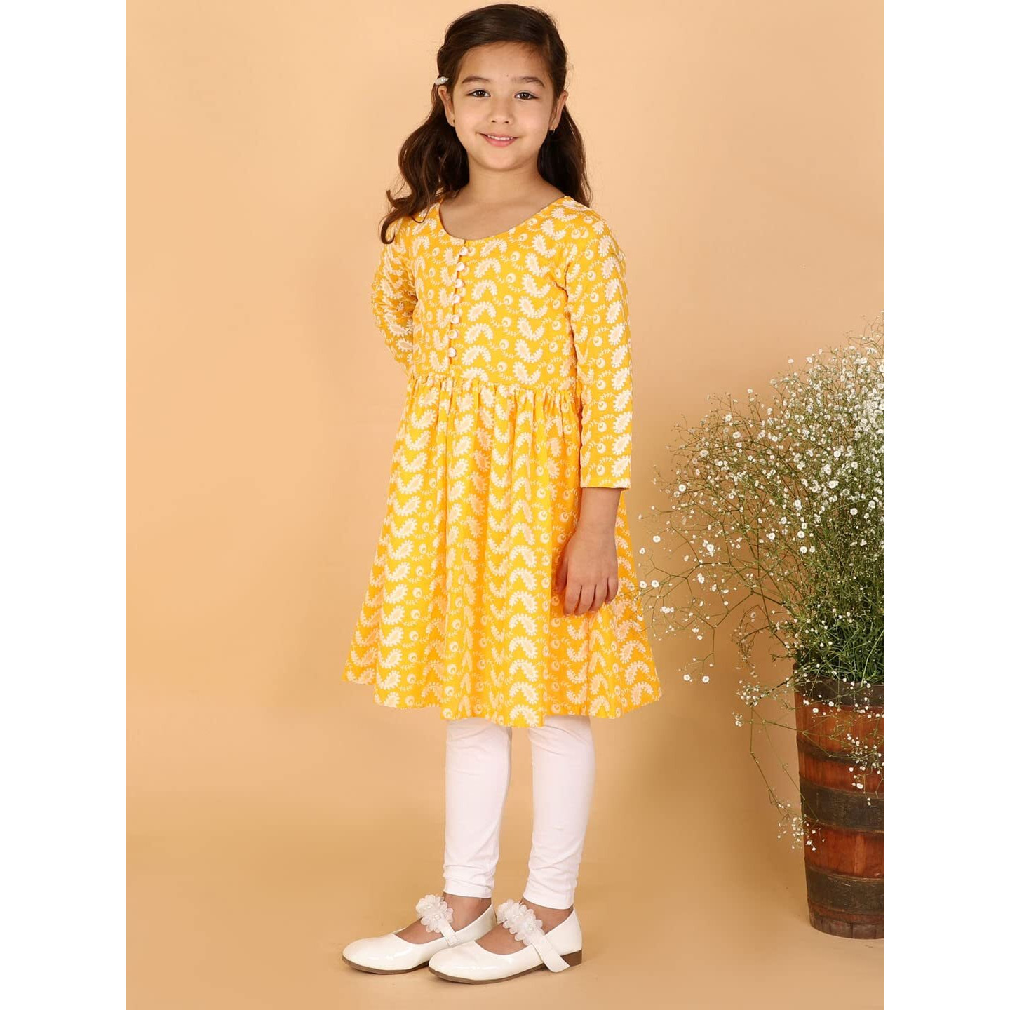 VASTRAMAY Girls' Handcrafted Chikankari Kurta & Churidar Set  Pure Cotton, Gathered Waist & Button Closure