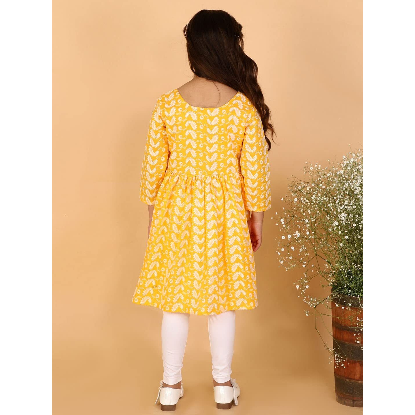VASTRAMAY Girls' Handcrafted Chikankari Kurta & Churidar Set  Pure Cotton, Gathered Waist & Button Closure