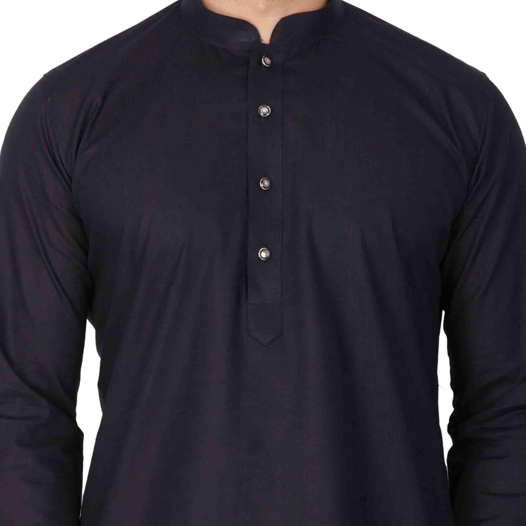 VASTRAMAY Men's Black Cotton Linen Blend Kurta_VASMK007BL_38