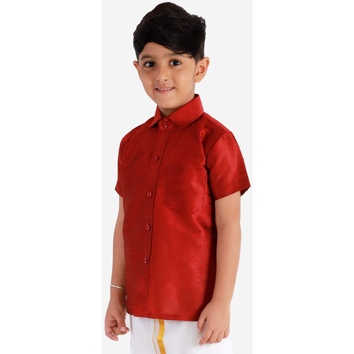 JBN Creation Boys' Maroon Silk Blend Ethnic Shirt | Effortless Style for Everyday Comfort | Modern Designs, Quality Fabrics, and Contemporary Fit for a Relaxed and Trendy