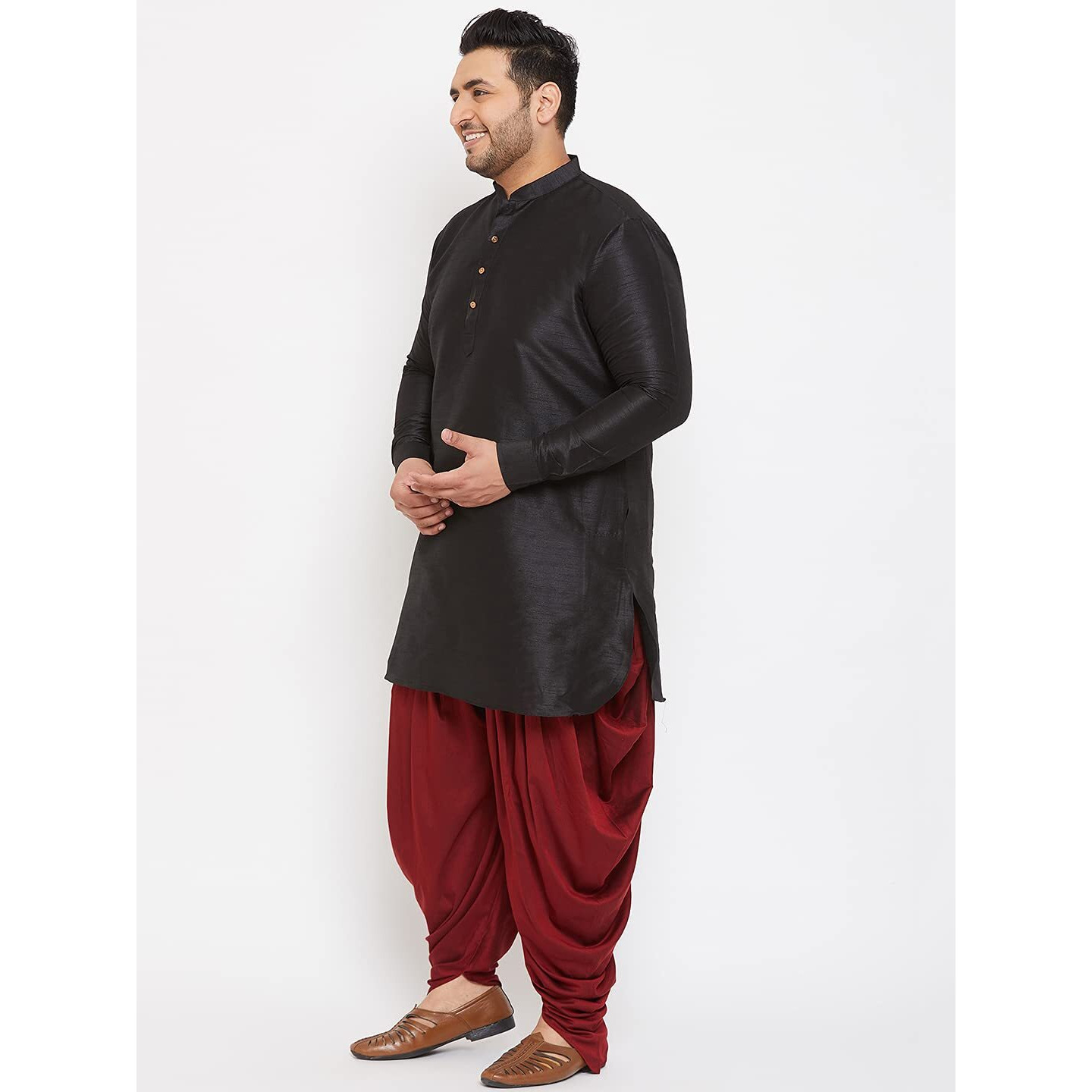 VASTRAMAY Plus Mens Silk Blend Black And Maroon Kurta And Dhoti Set - Classic Ethnic Attire for Cultural Celebrations_VPLUSMUK001BLnCDMA_50
