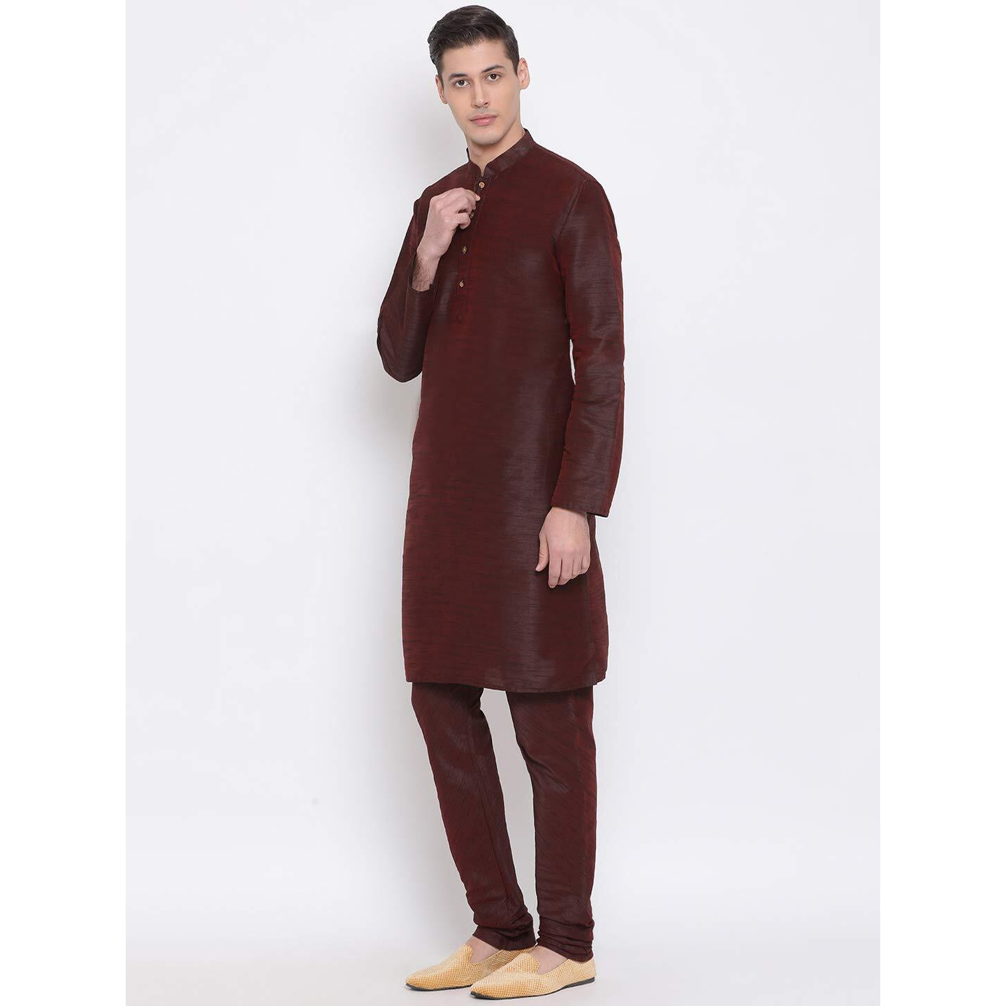 VASTRAMAY Men's Wine Silk Blend Kurta Pyjama set_VASMK001WNnPWN_38