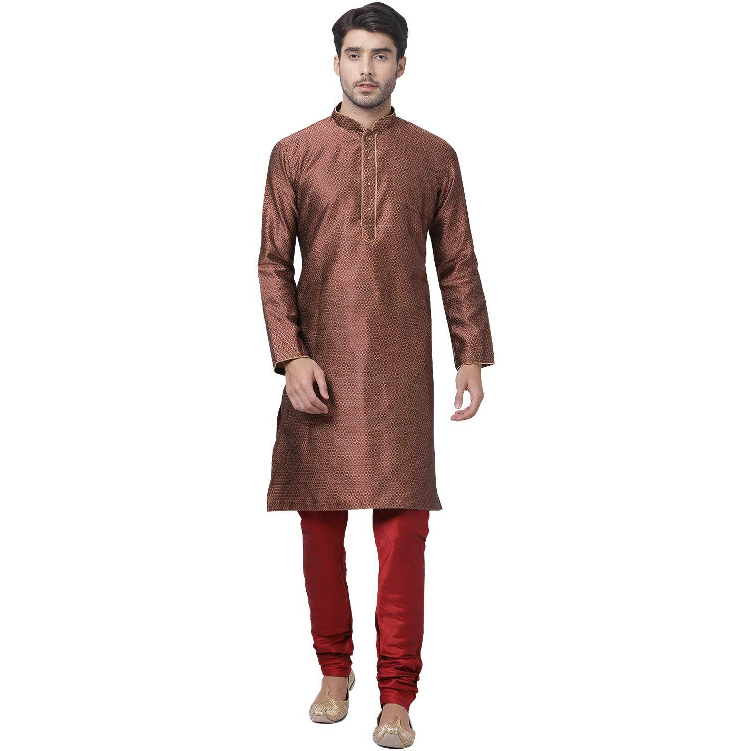 VASTRAMAY Men's Maroon Cotton Silk Blend Kurta and Pyjama Set_VASMK047MAnPMA_42