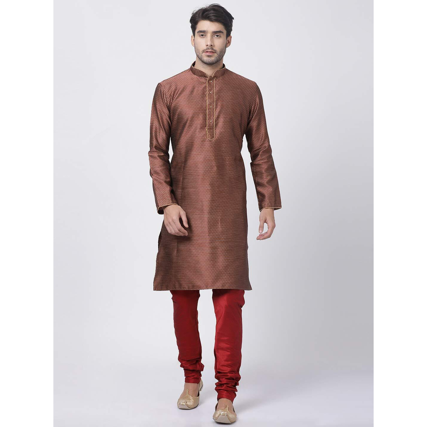 VASTRAMAY Men's Maroon Cotton Silk Blend Kurta and Pyjama Set_VASMK047MAnPMA_42
