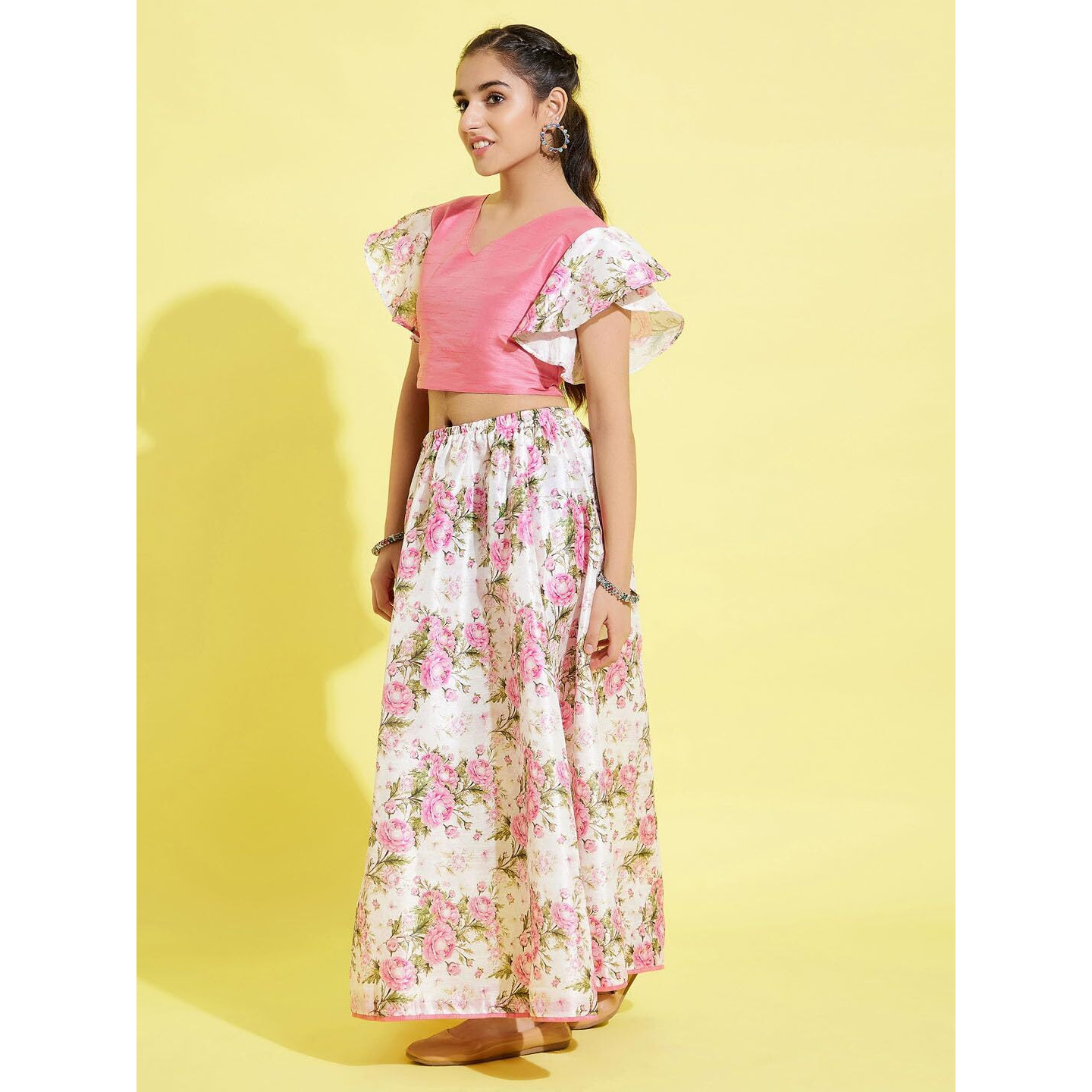 VASTRAMAY YUVA Girls' Multicolor-Base-Pink Printed Lehenga Set_VYUVGLC049_36L