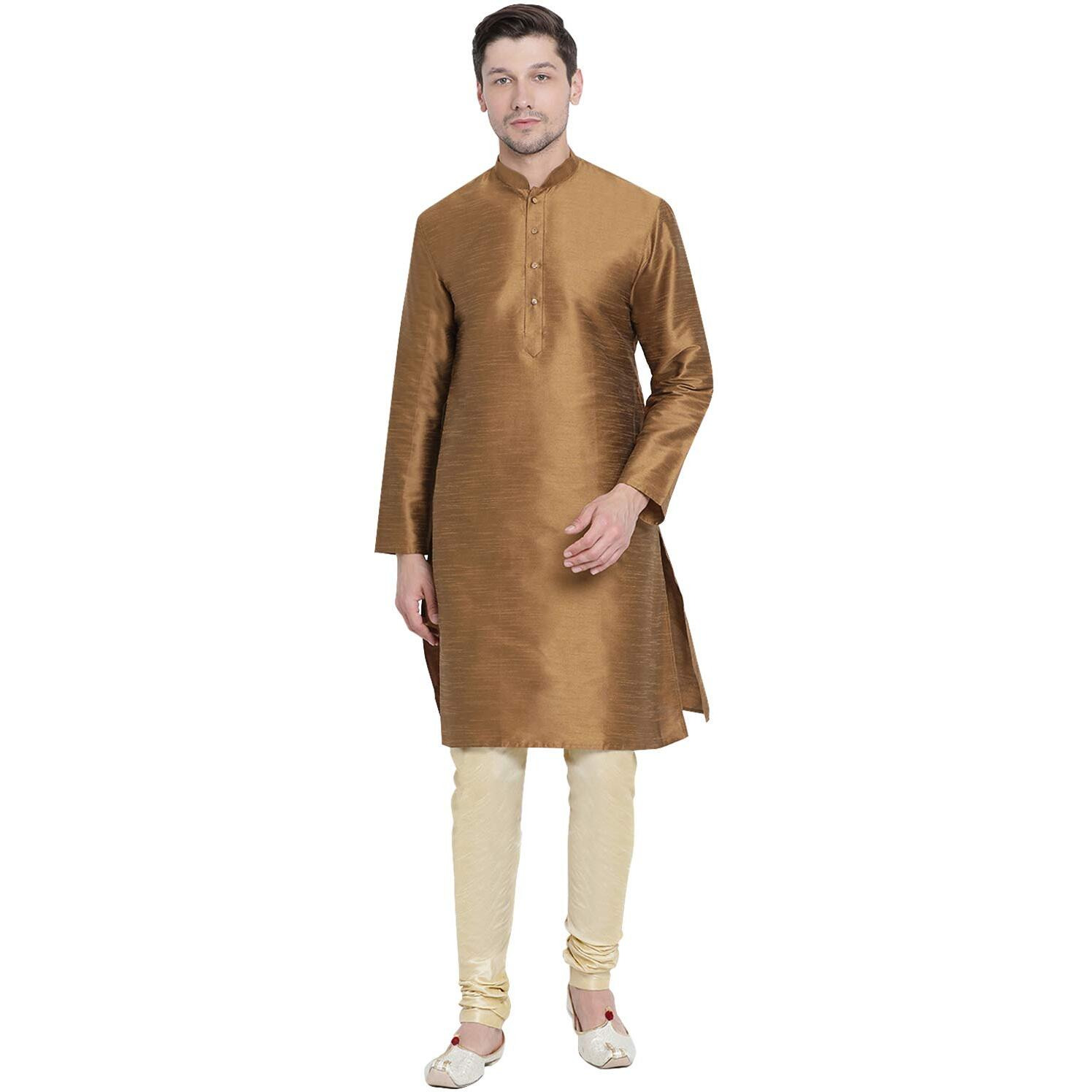 VASTRAMAY Men's Coffee Cotton Silk Blend Kurta and Pyjama Set_VASMKCO001nPGO_40