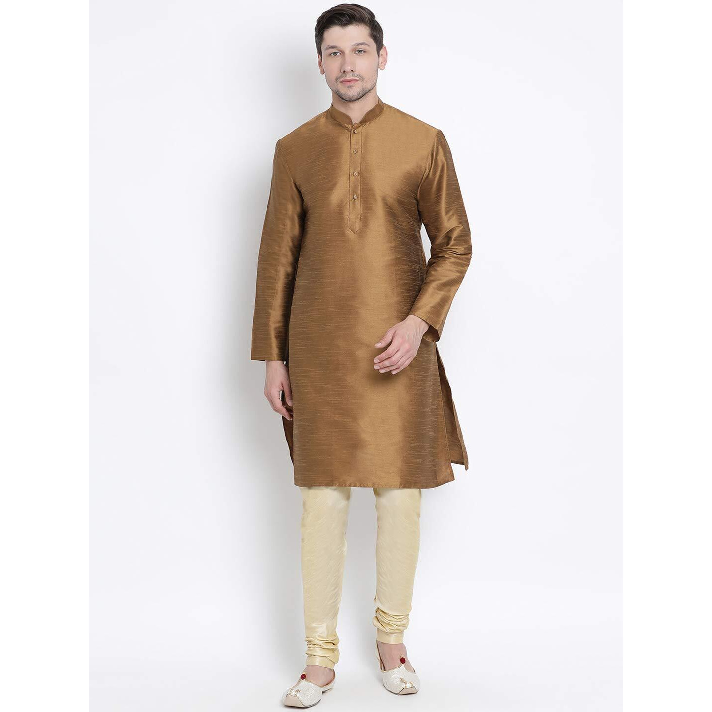 VASTRAMAY Men's Coffee Cotton Silk Blend Kurta and Pyjama Set_VASMKCO001nPGO_40