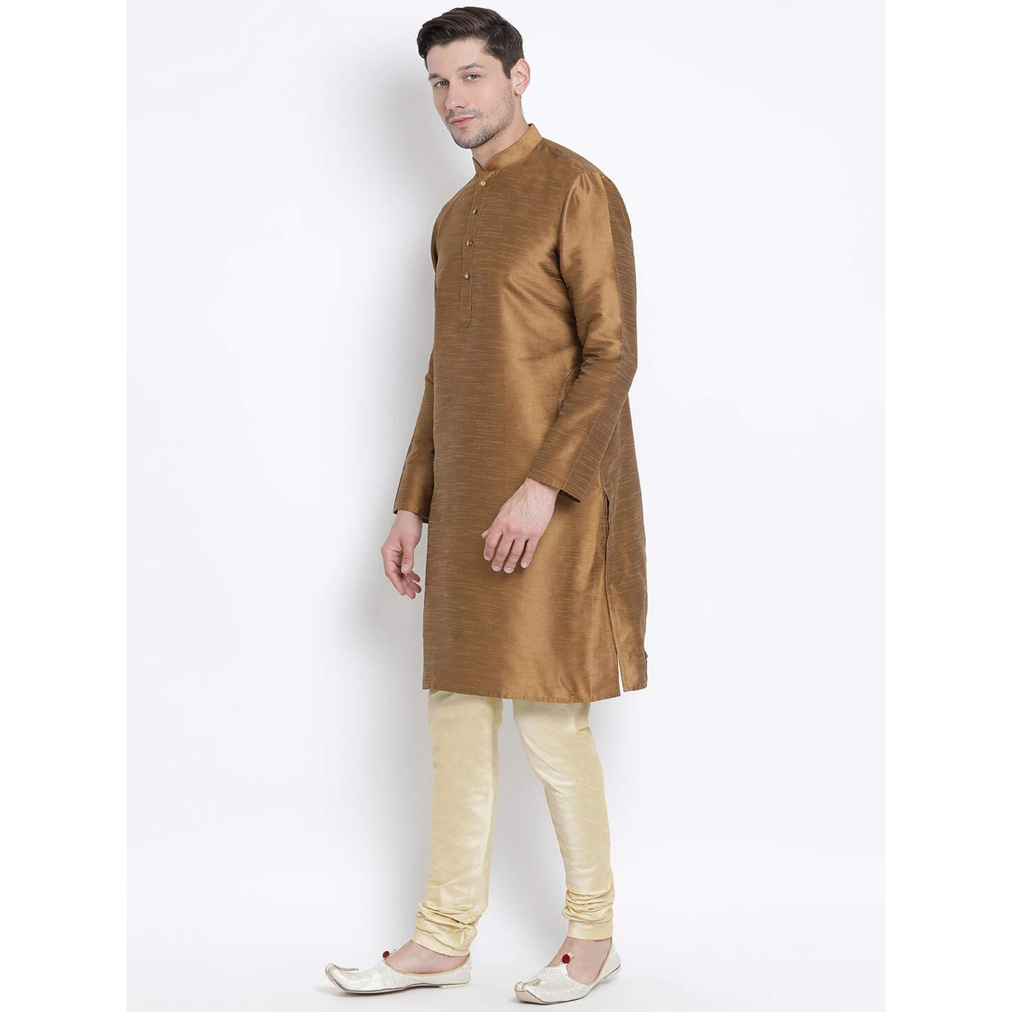 VASTRAMAY Men's Coffee Cotton Silk Blend Kurta and Pyjama Set_VASMKCO001nPGO_40