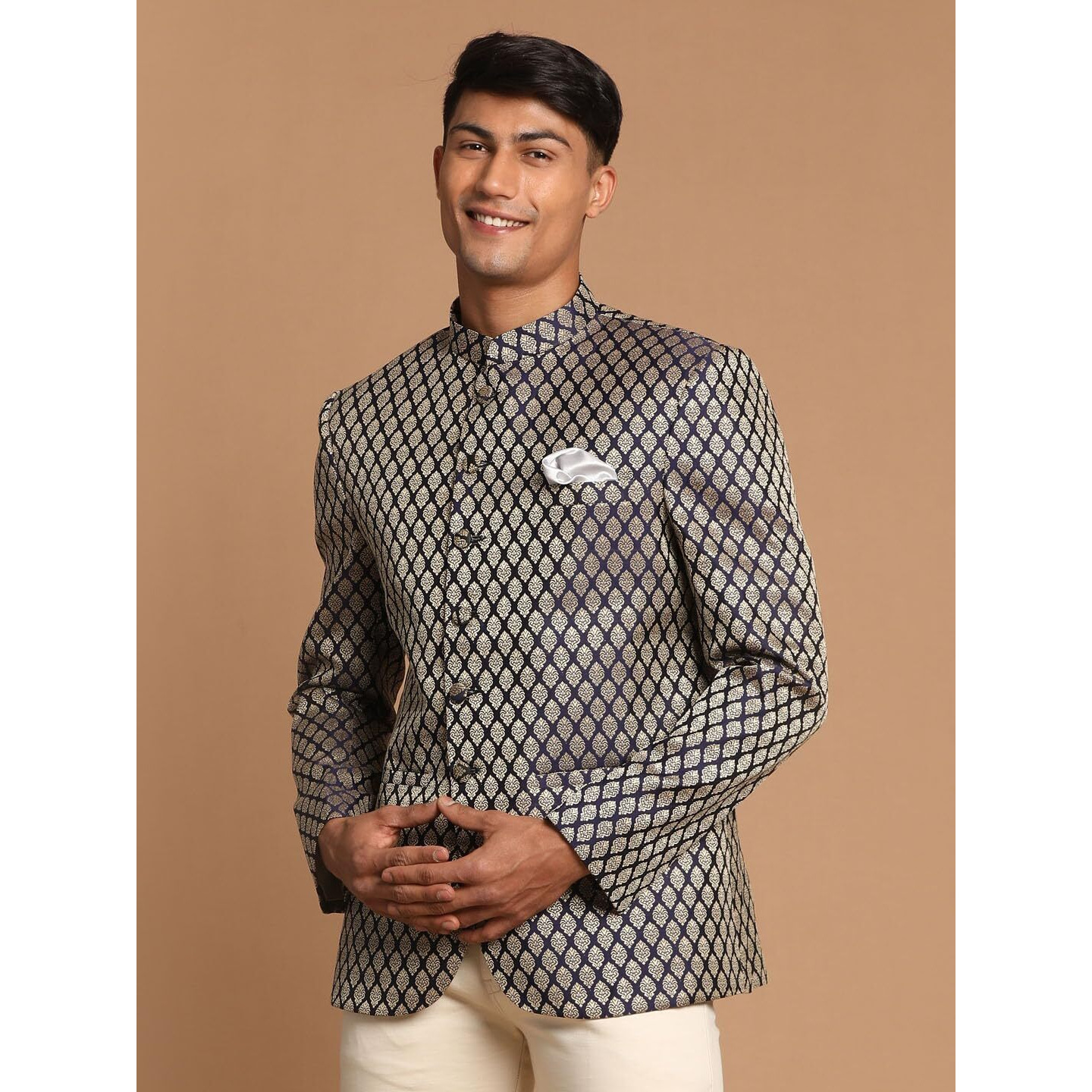 VASTRAMAY Men's Blue Banarasi Jacquard Jodhpuri_VASMJP007NB_42